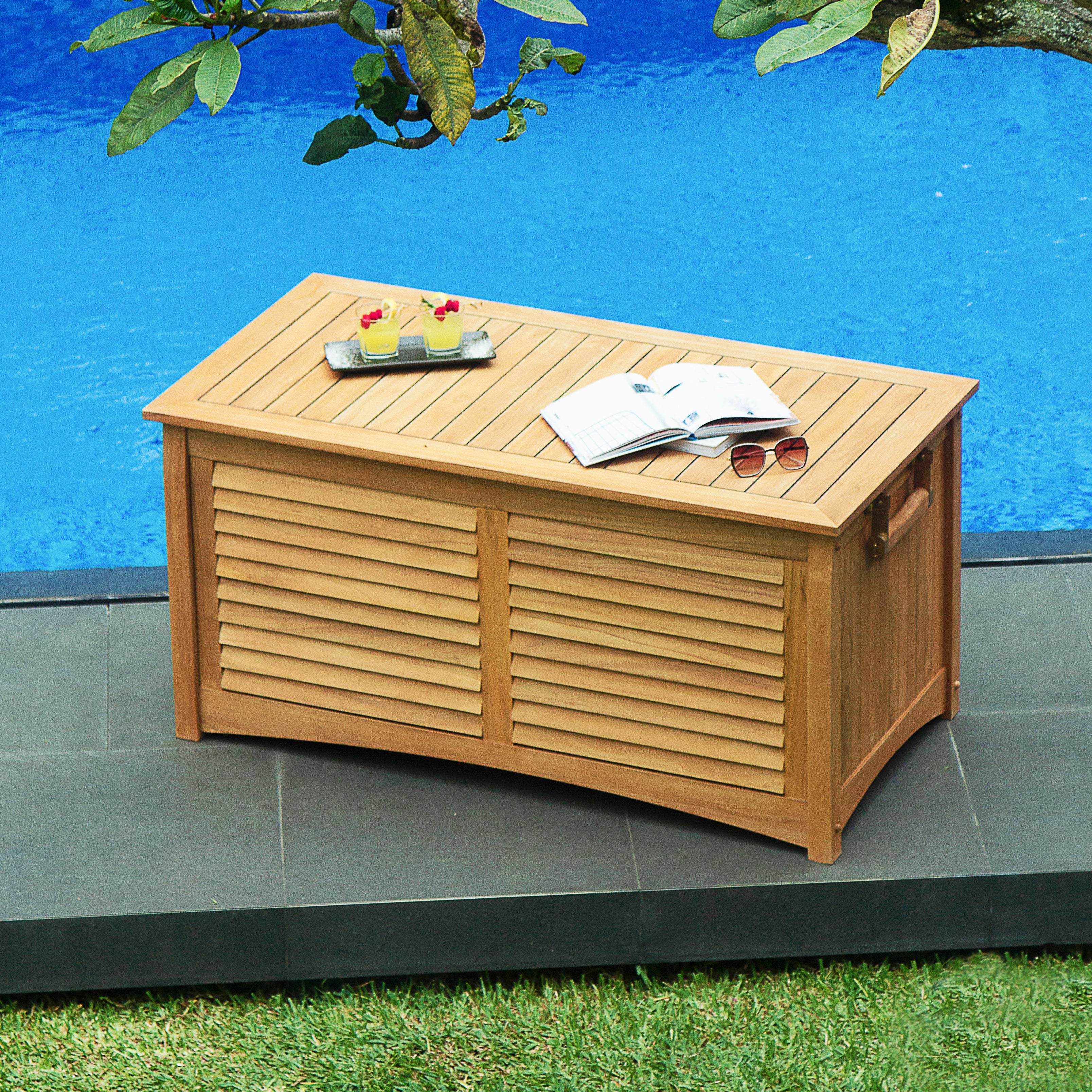 Napa Teak Wood Outdoor Storage Deck Box with Patio Furniture Cover - Image 3