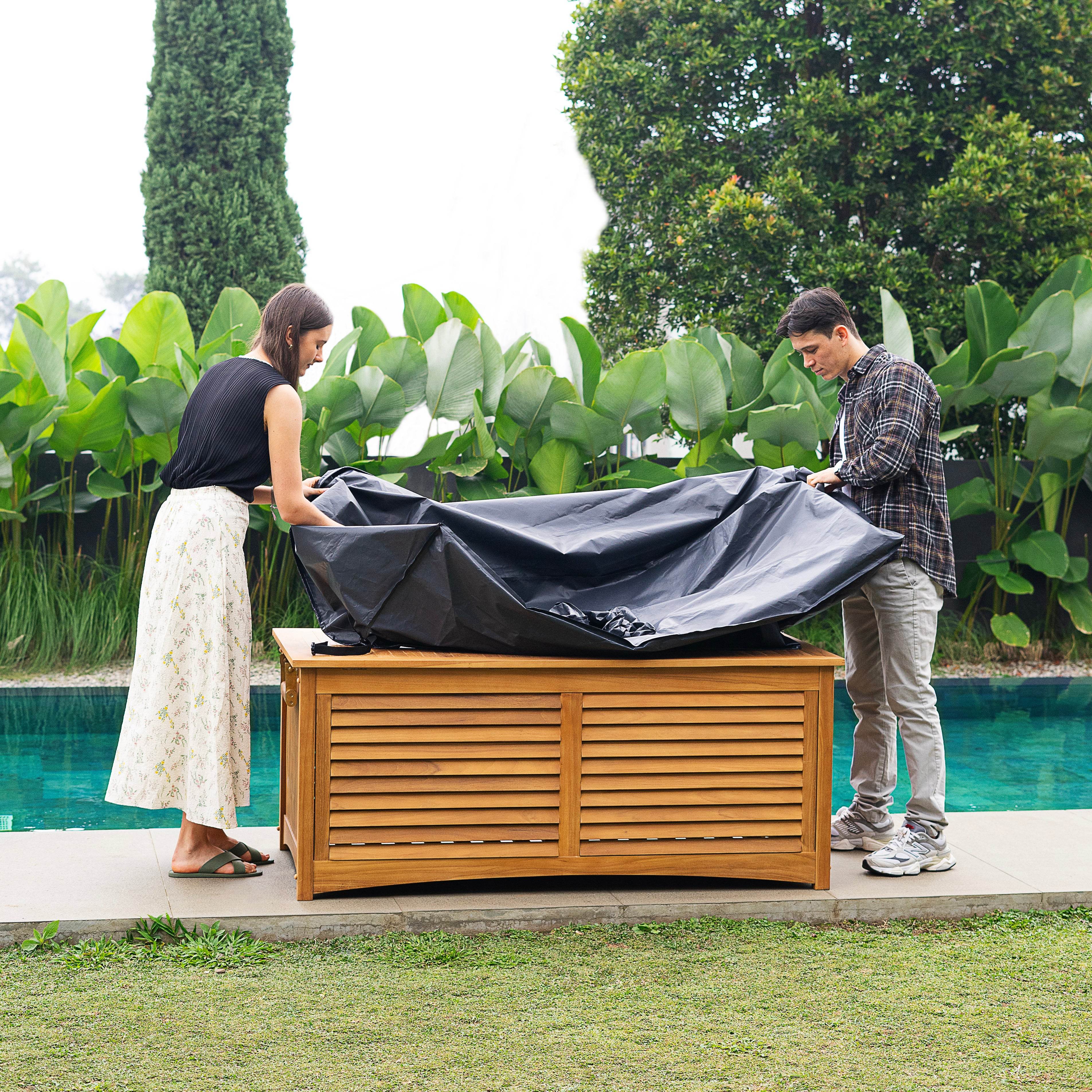 Napa Teak Wood Outdoor Storage Deck Box with Patio Furniture Cover - Image 4