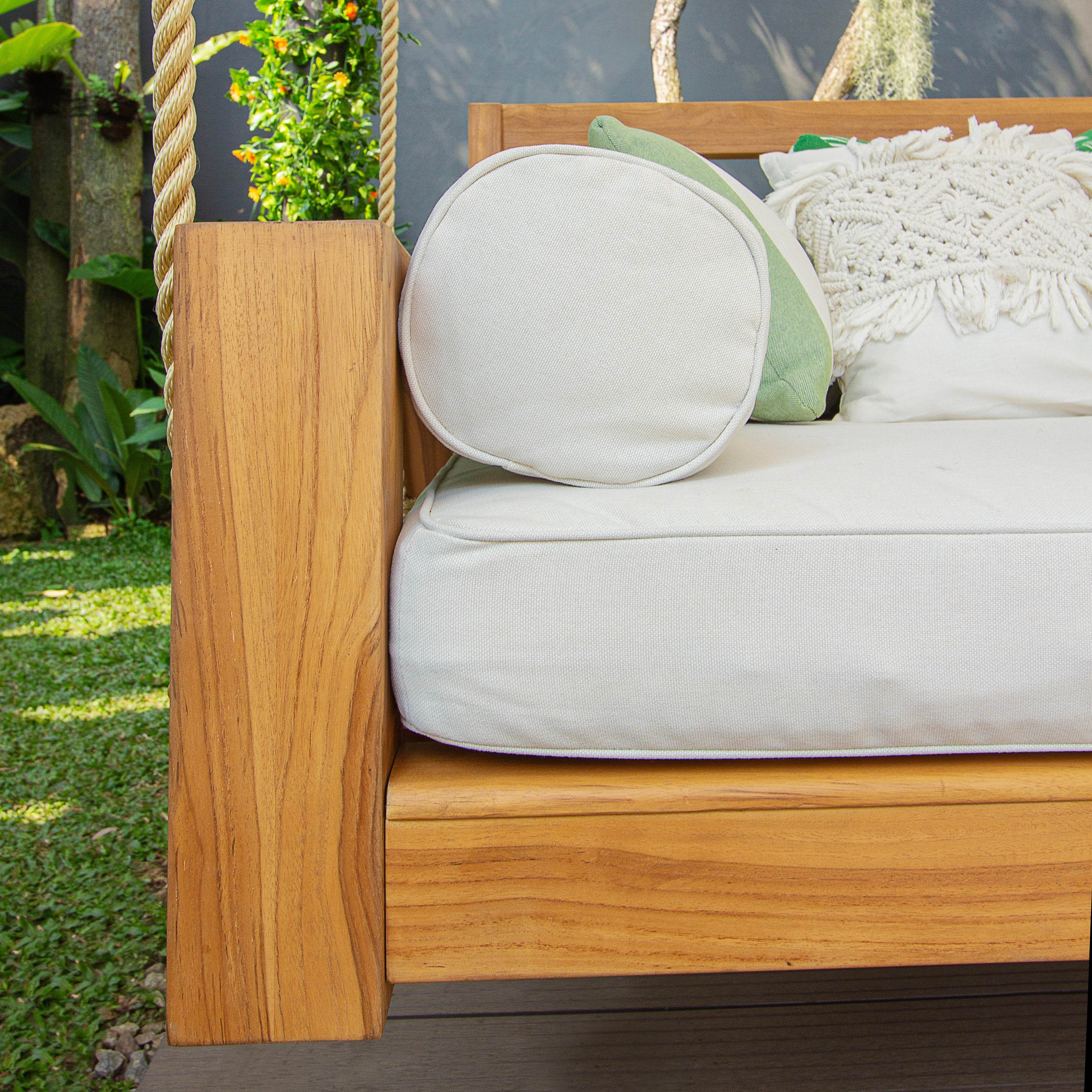 Napa Teak Wood Outdoor Swing Daybed with Off-White Cushion - Image 10