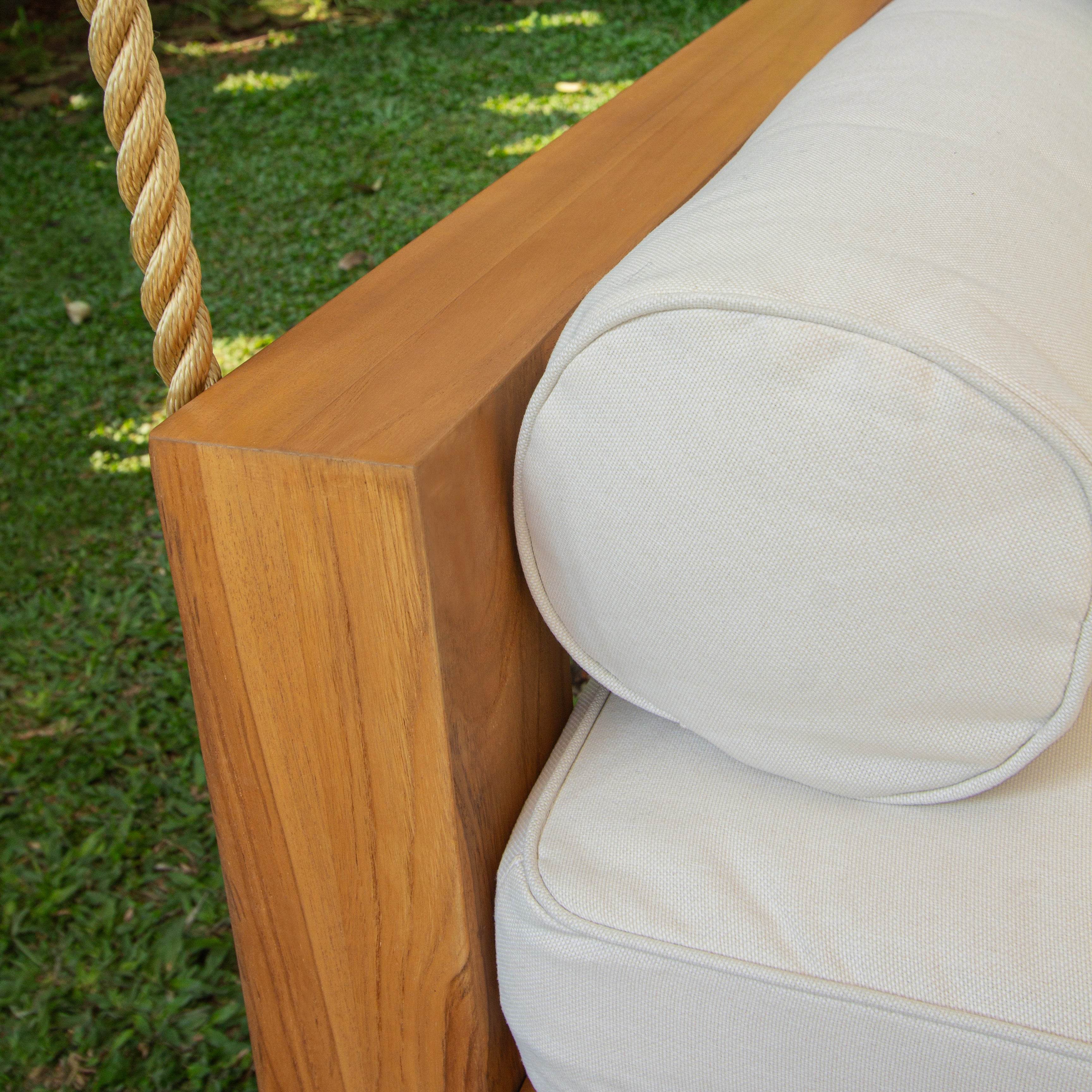 Napa Teak Wood Outdoor Swing Daybed with Off-White Cushion - Image 9