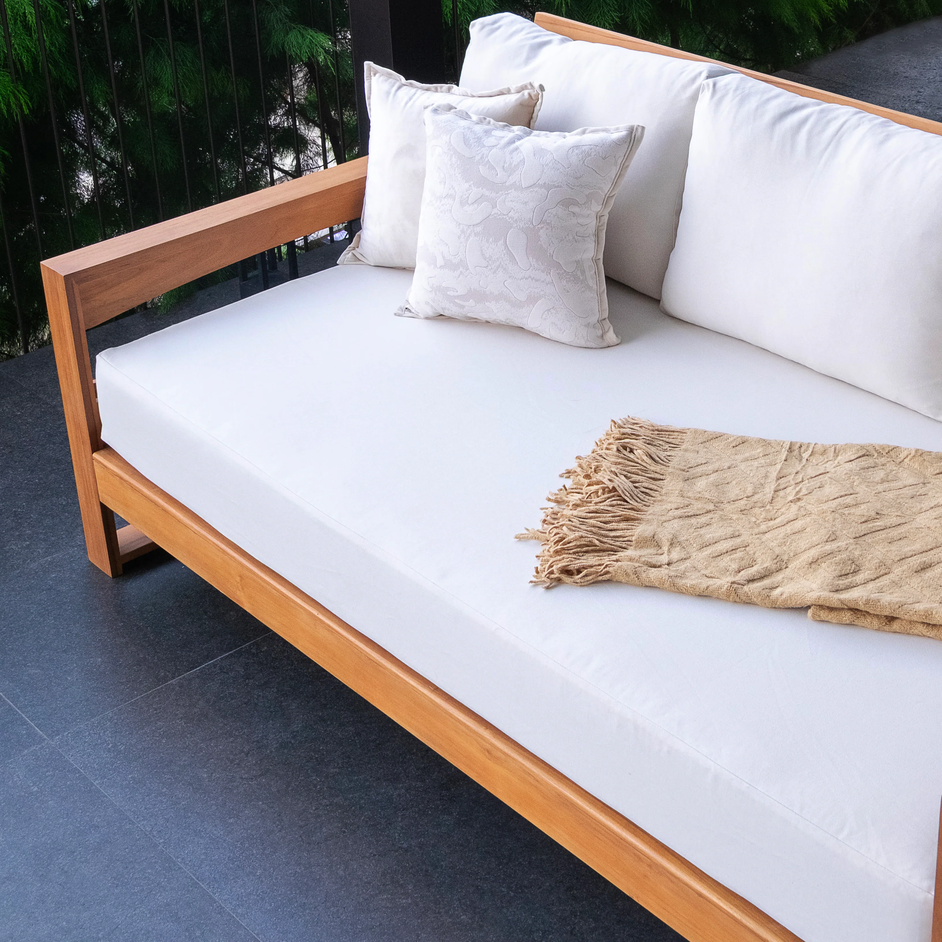 Napa Teak Wood Patio Sofa Daybed with Off-White Cushion - Image 11