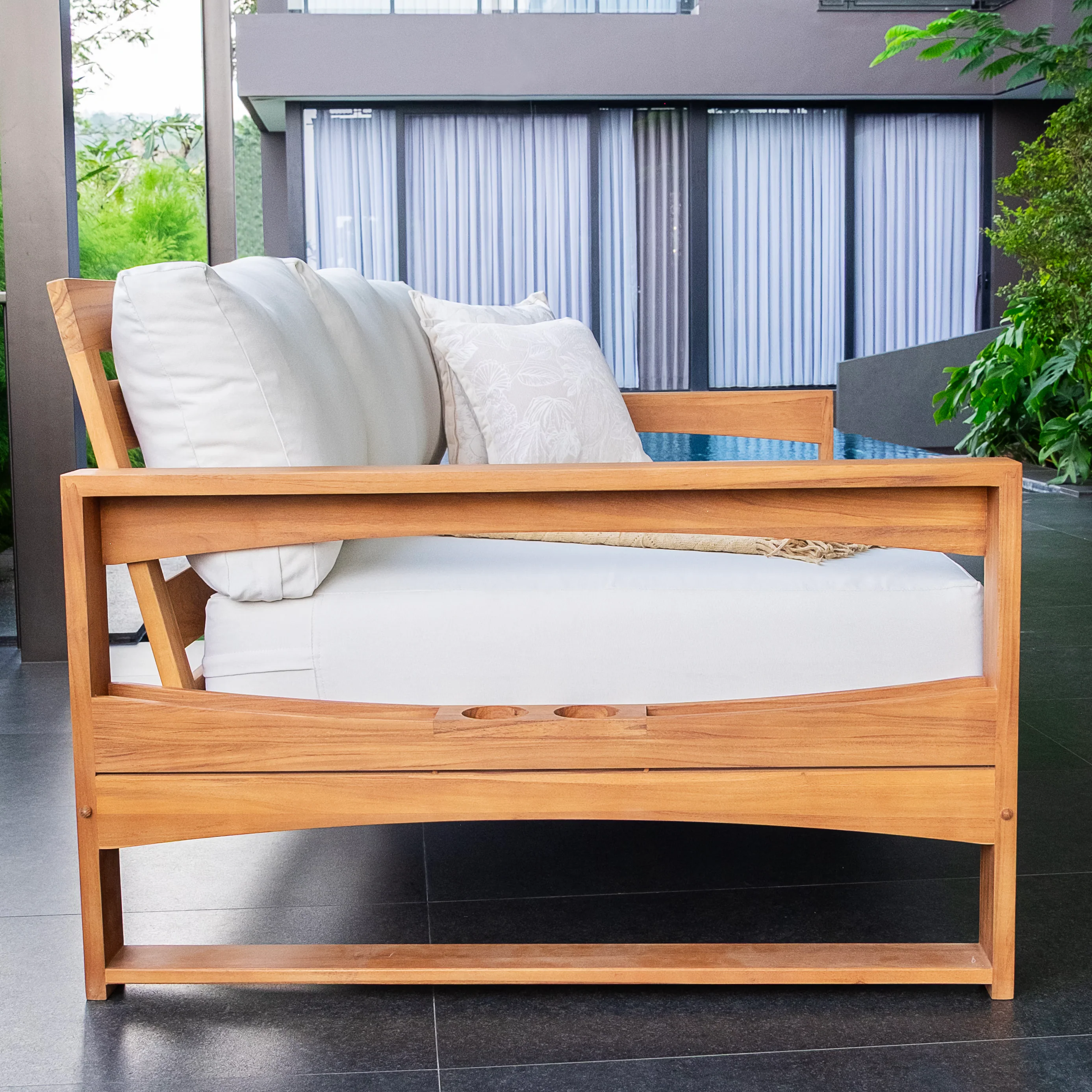 Napa Teak Wood Patio Sofa Daybed with Off-White Cushion - Image 13