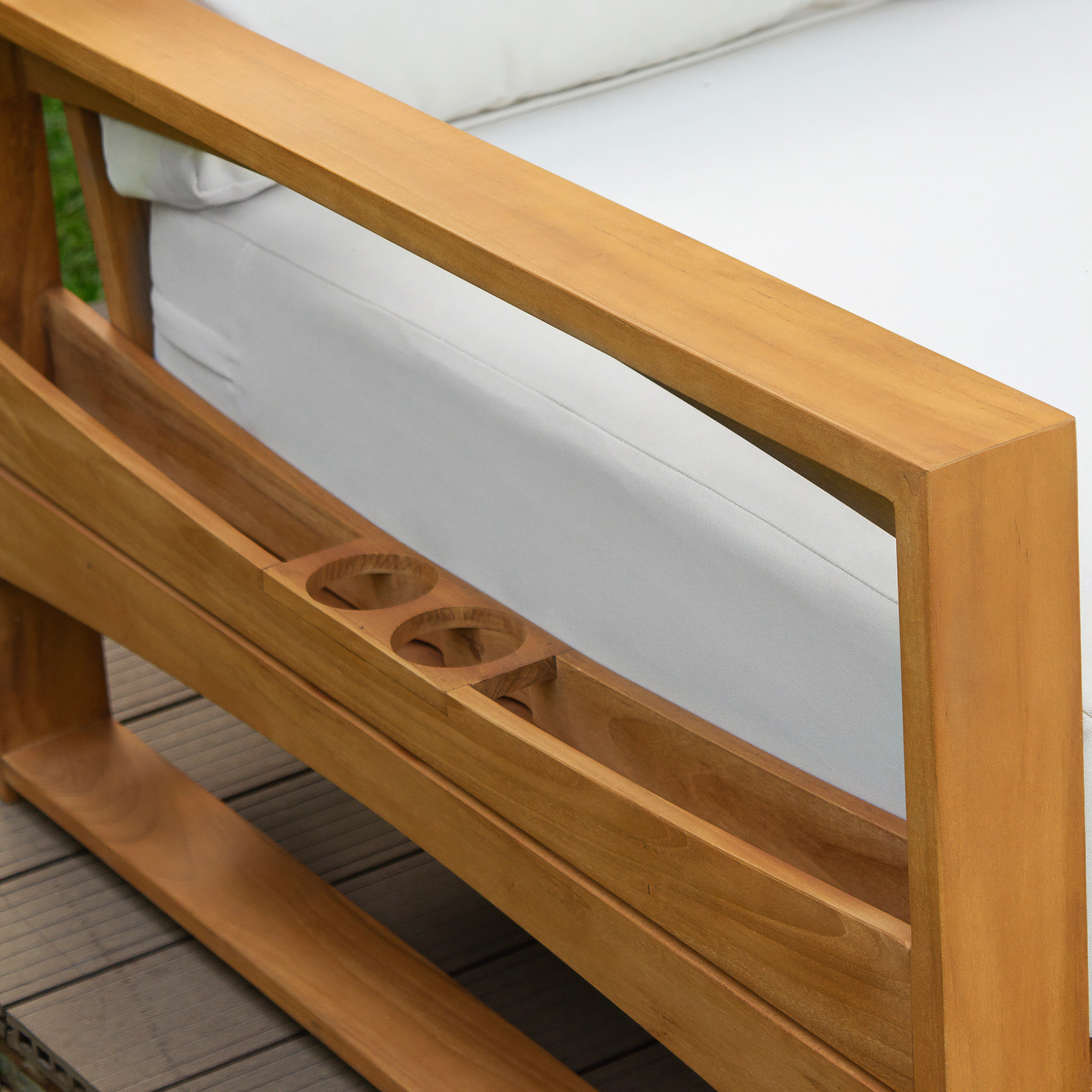 Napa Teak Wood Patio Sofa Daybed with Off-White Cushion - Image 18