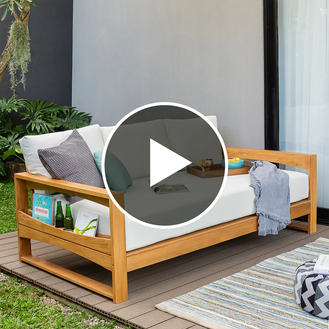 Napa Teak Wood Patio Sofa Daybed with Off-White Cushion - Image 5
