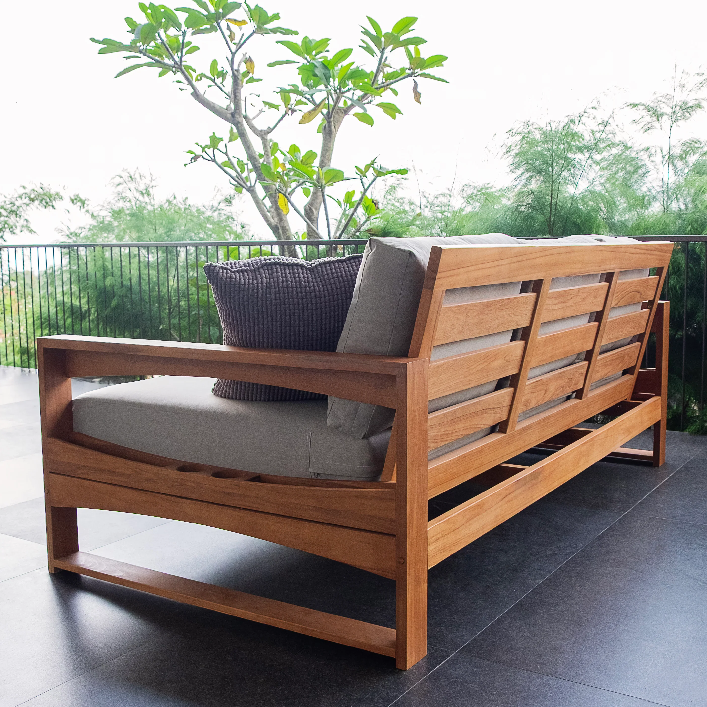 Napa Teak Wood Patio Sofa Daybed with Oyster Cushion - Image 12