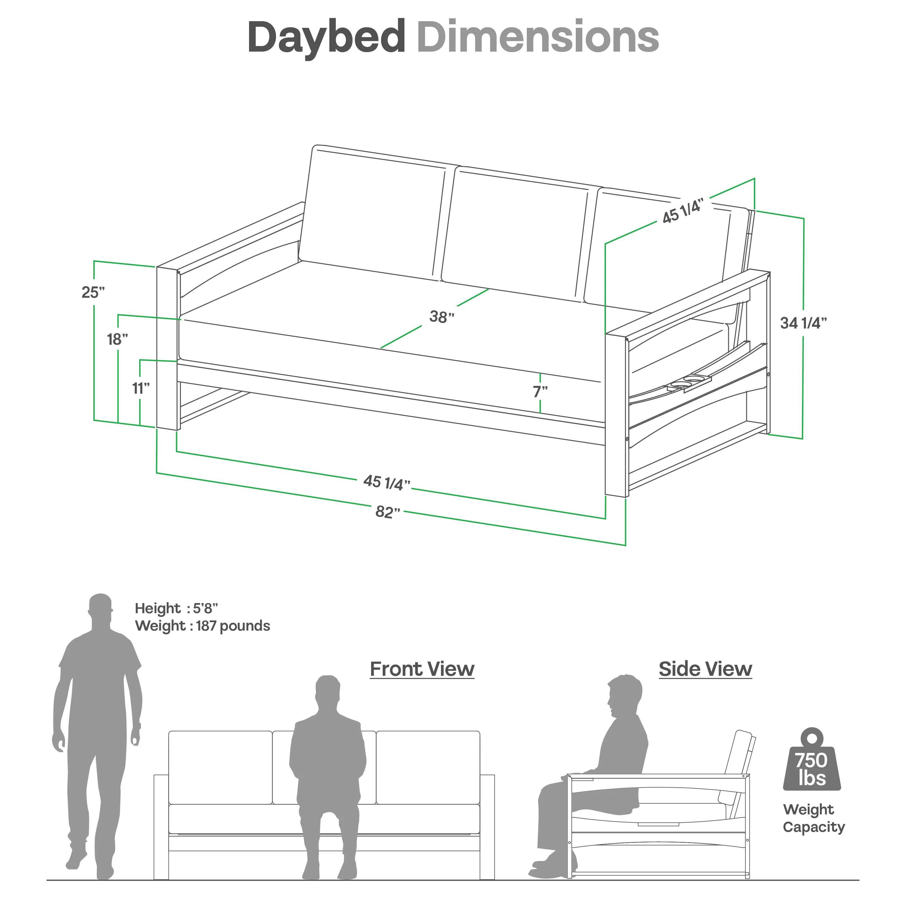 Napa Teak Wood Patio Sofa Daybed with Off-White Cushion - Image 20