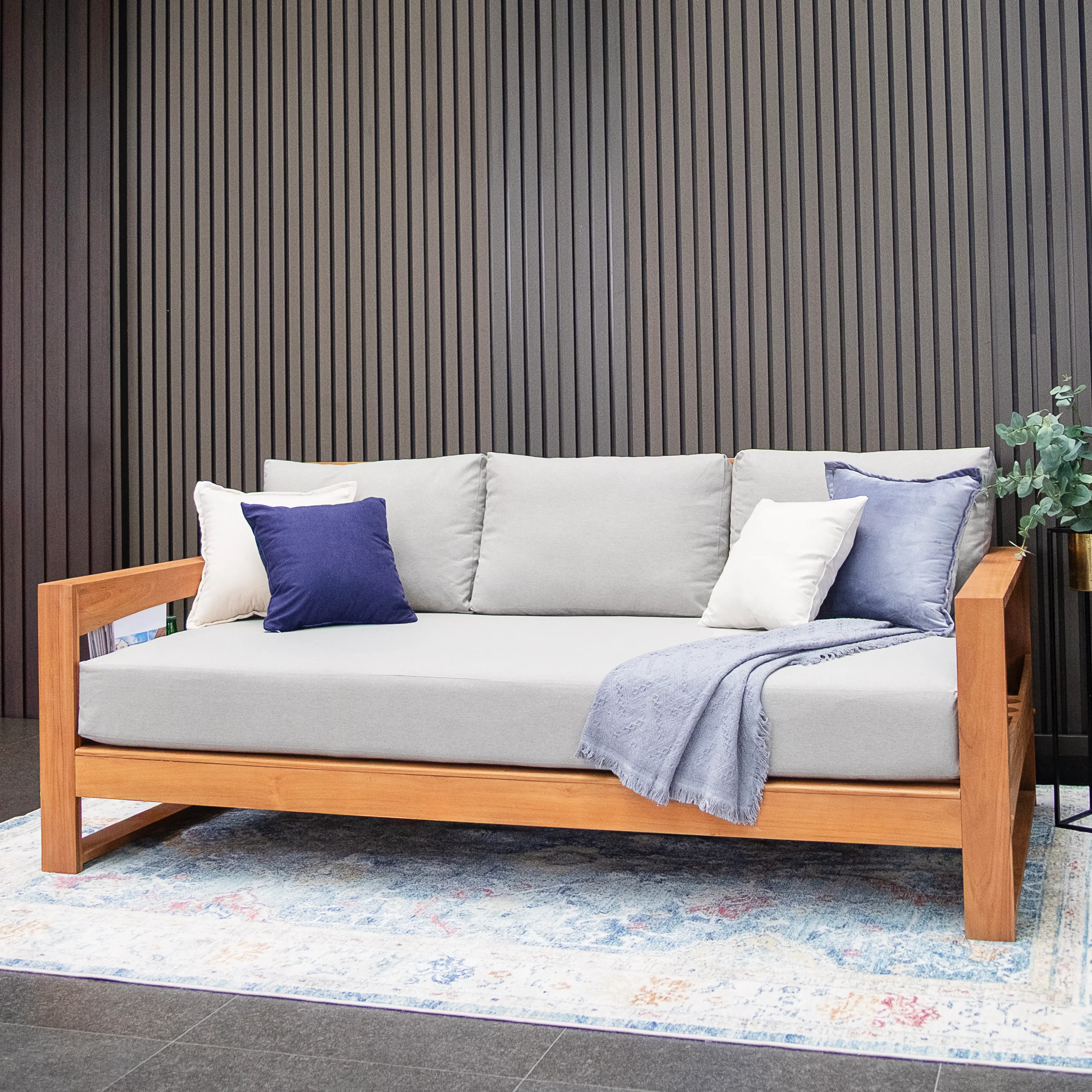 Napa Teak Wood Patio Sofa Daybed with Oyster Cushion - Image 3