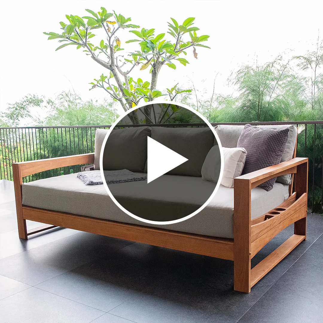 Napa Teak Wood Patio Sofa Daybed with Oyster Cushion - Image 5