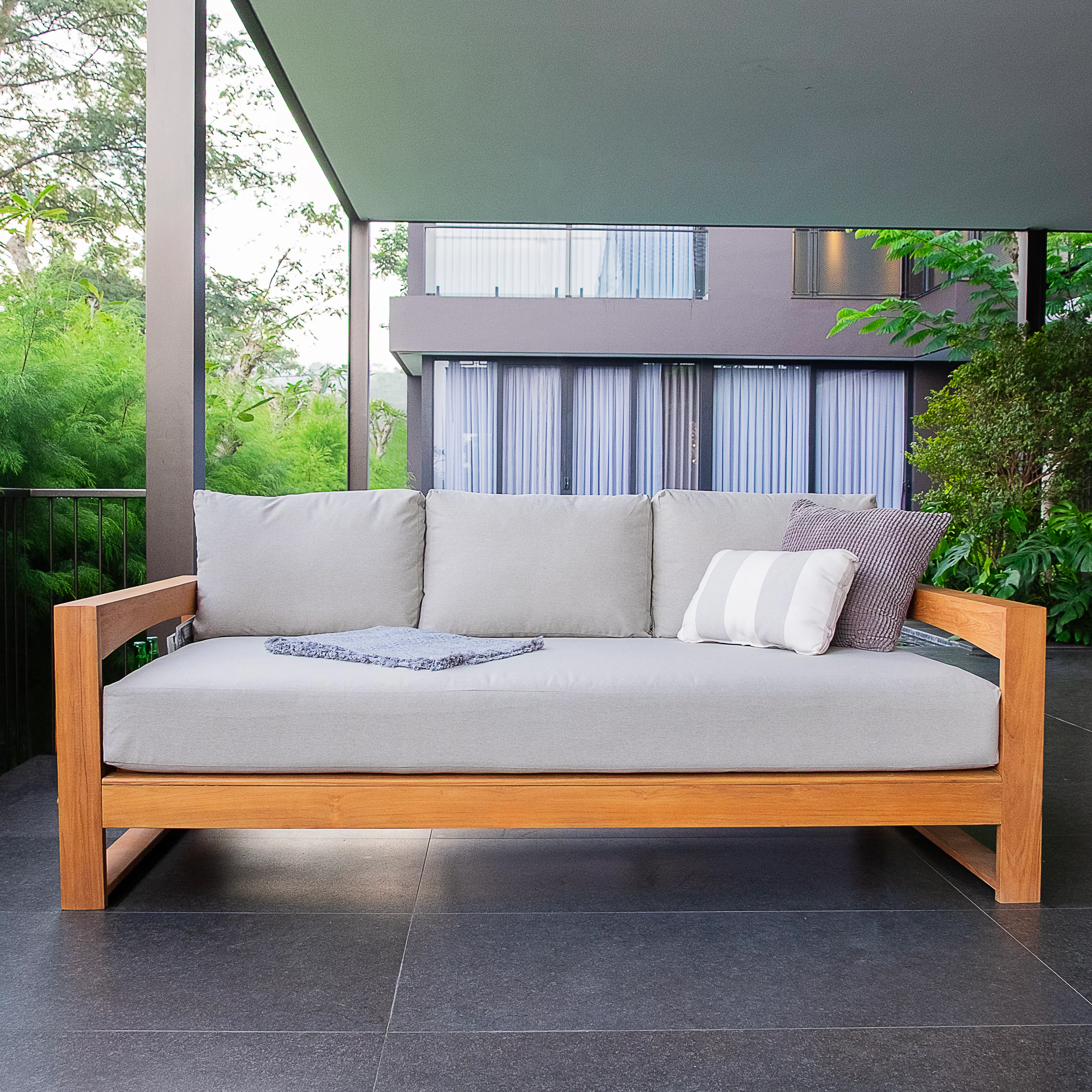 Napa Teak Wood Patio Sofa Daybed with Oyster Cushion - Image 6
