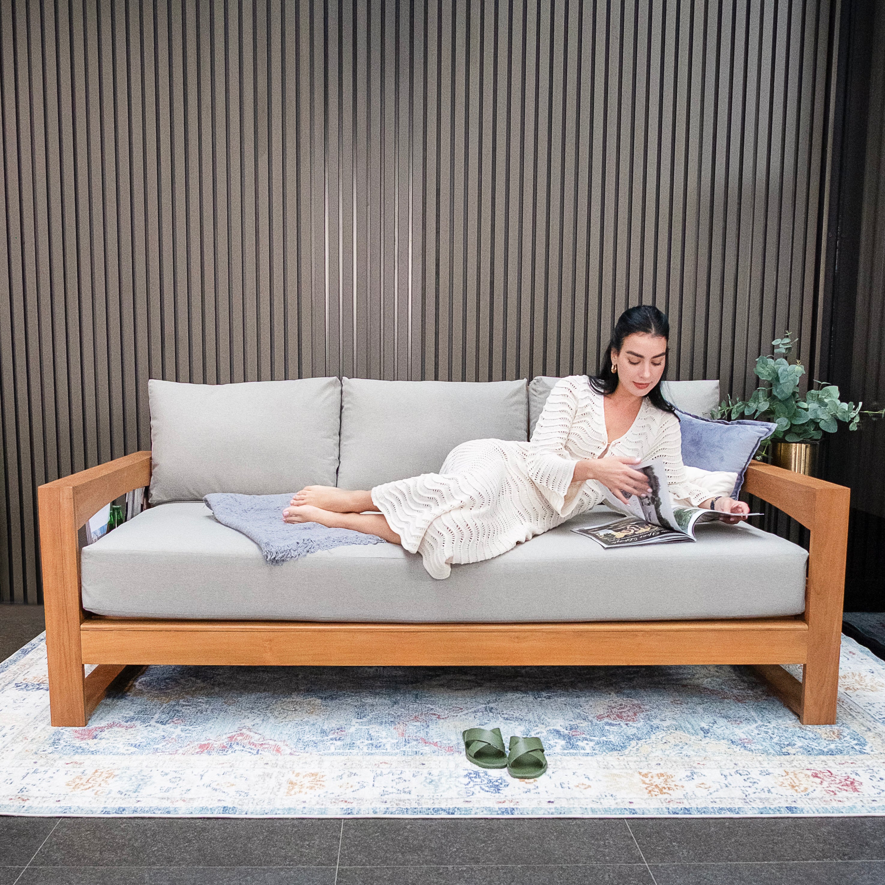 Napa Teak Wood Patio Sofa Daybed with Oyster Cushion - Image 7