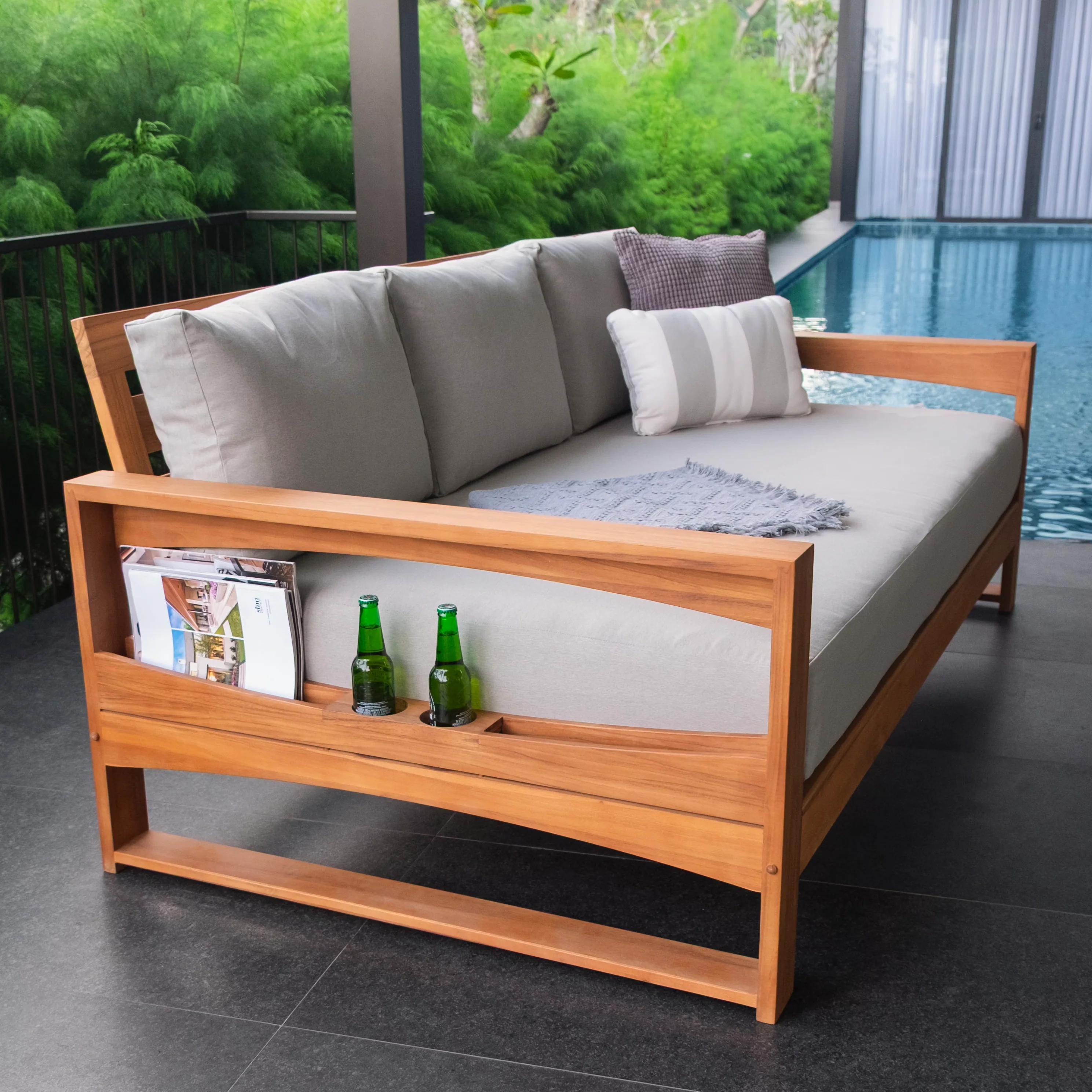 Napa Teak Wood Patio Sofa Daybed with Oyster Cushion - Image 9