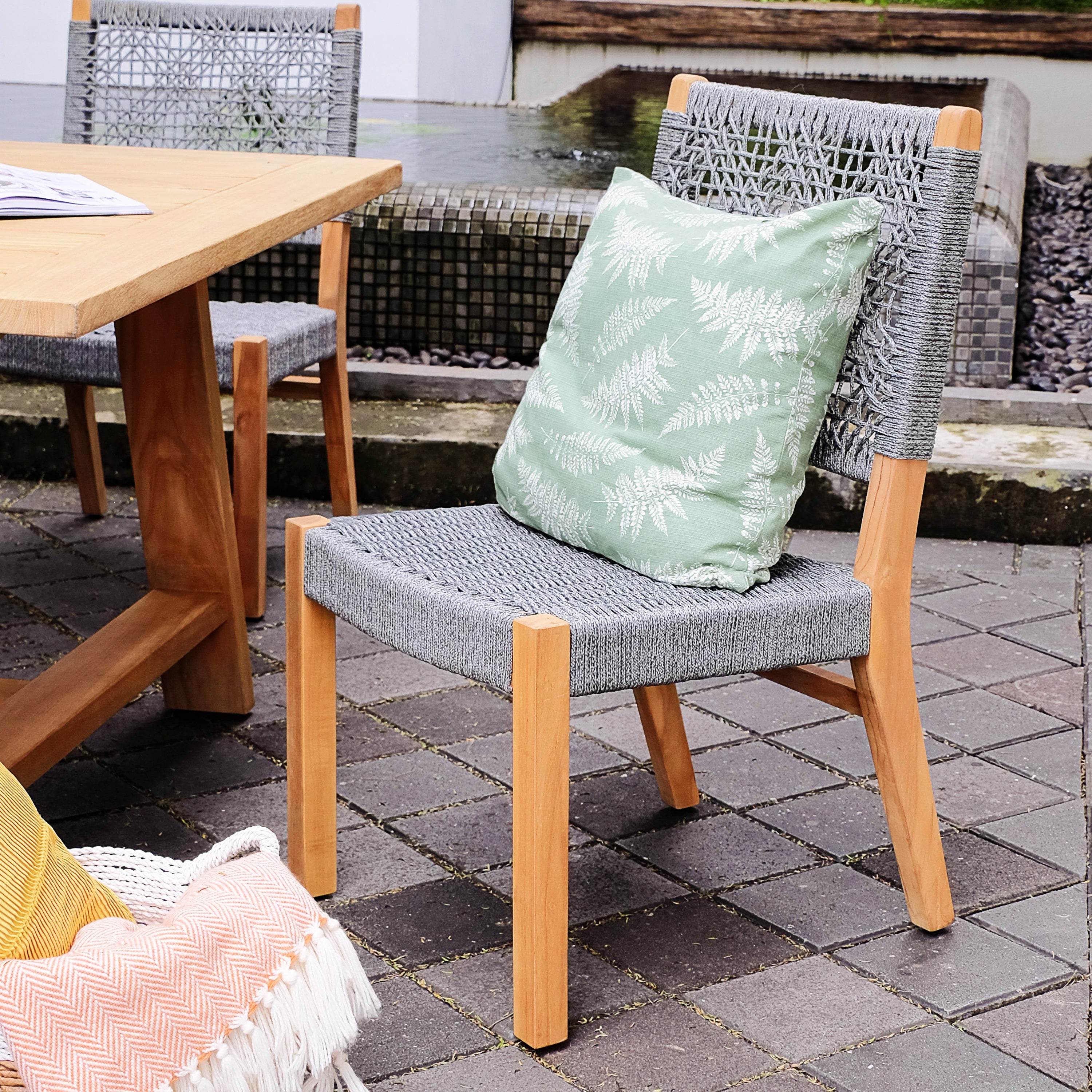 Nassau 2 Pieces Teak Wood Gray Outdoor Dining Chair - Image 3