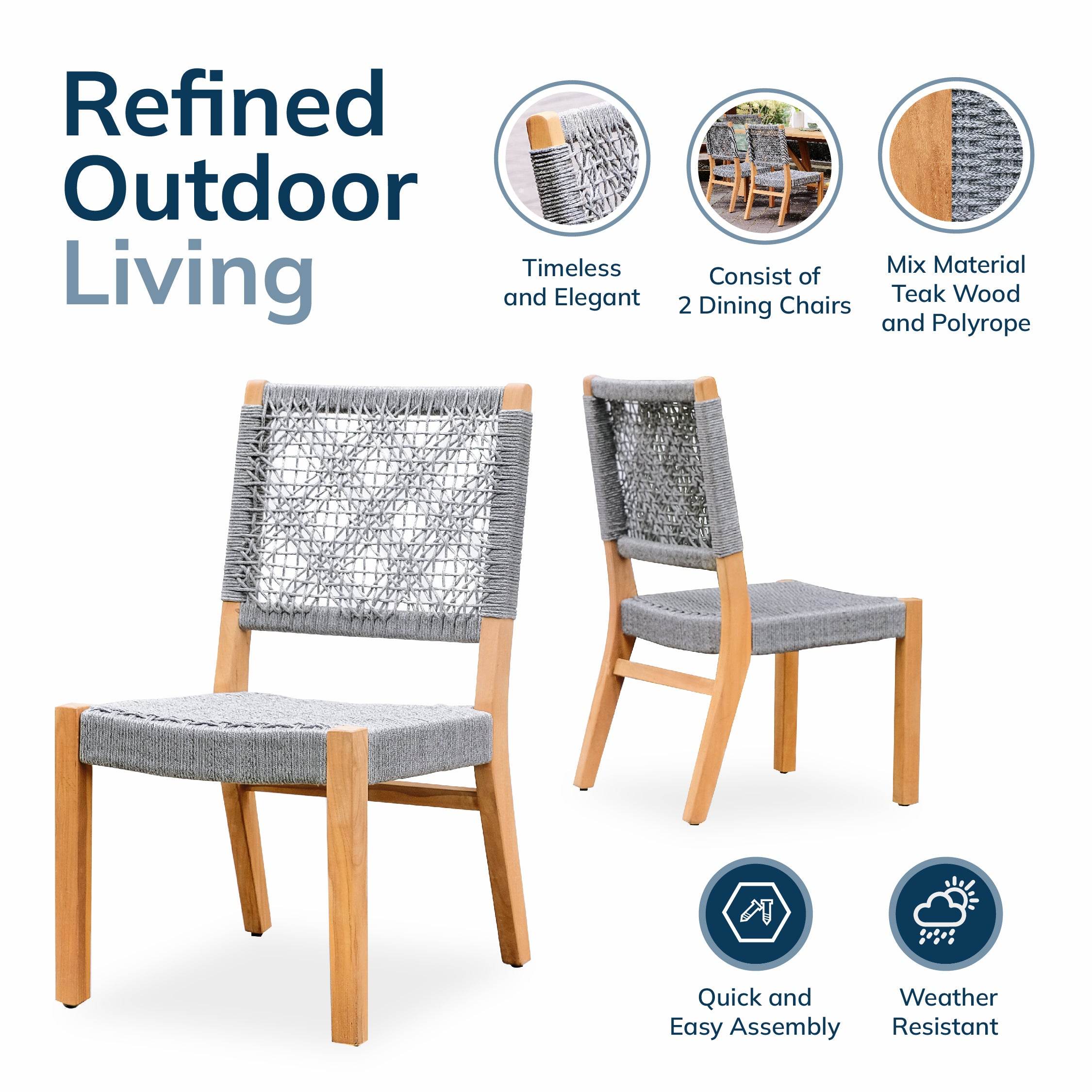 Nassau 2 Pieces Teak Wood Gray Outdoor Dining Chair - Image 4