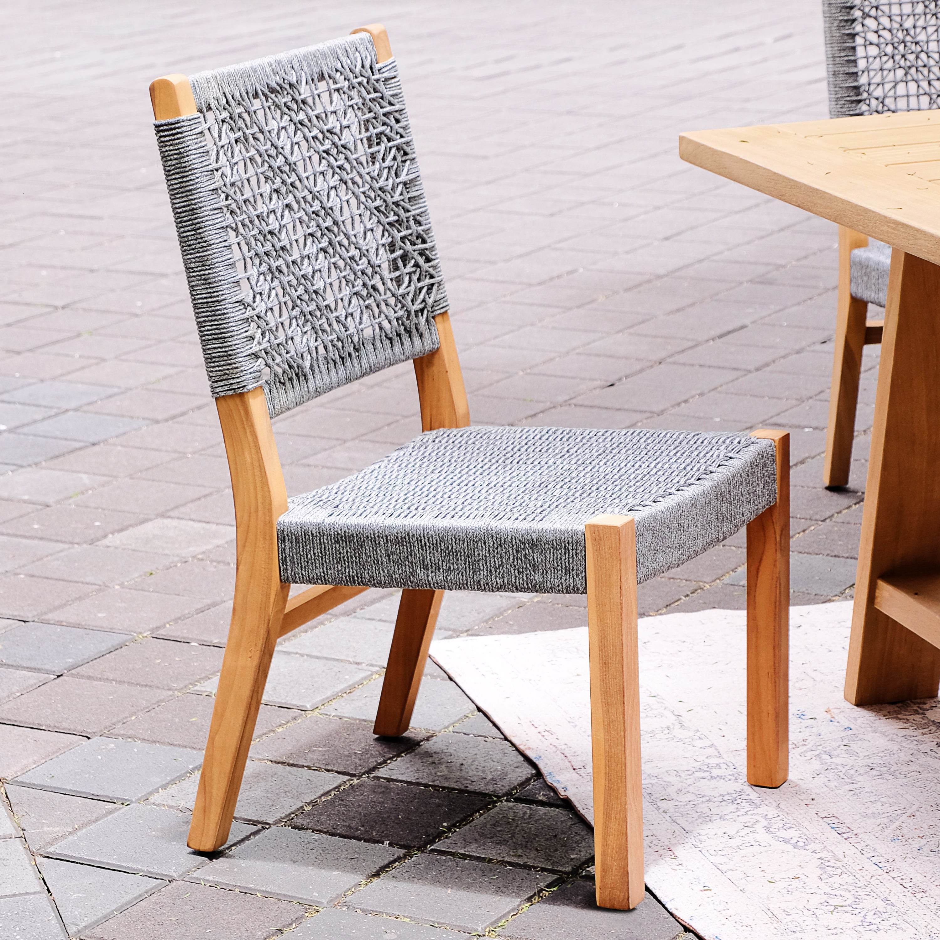 Nassau 2 Pieces Teak Wood Gray Outdoor Dining Chair - Image 6
