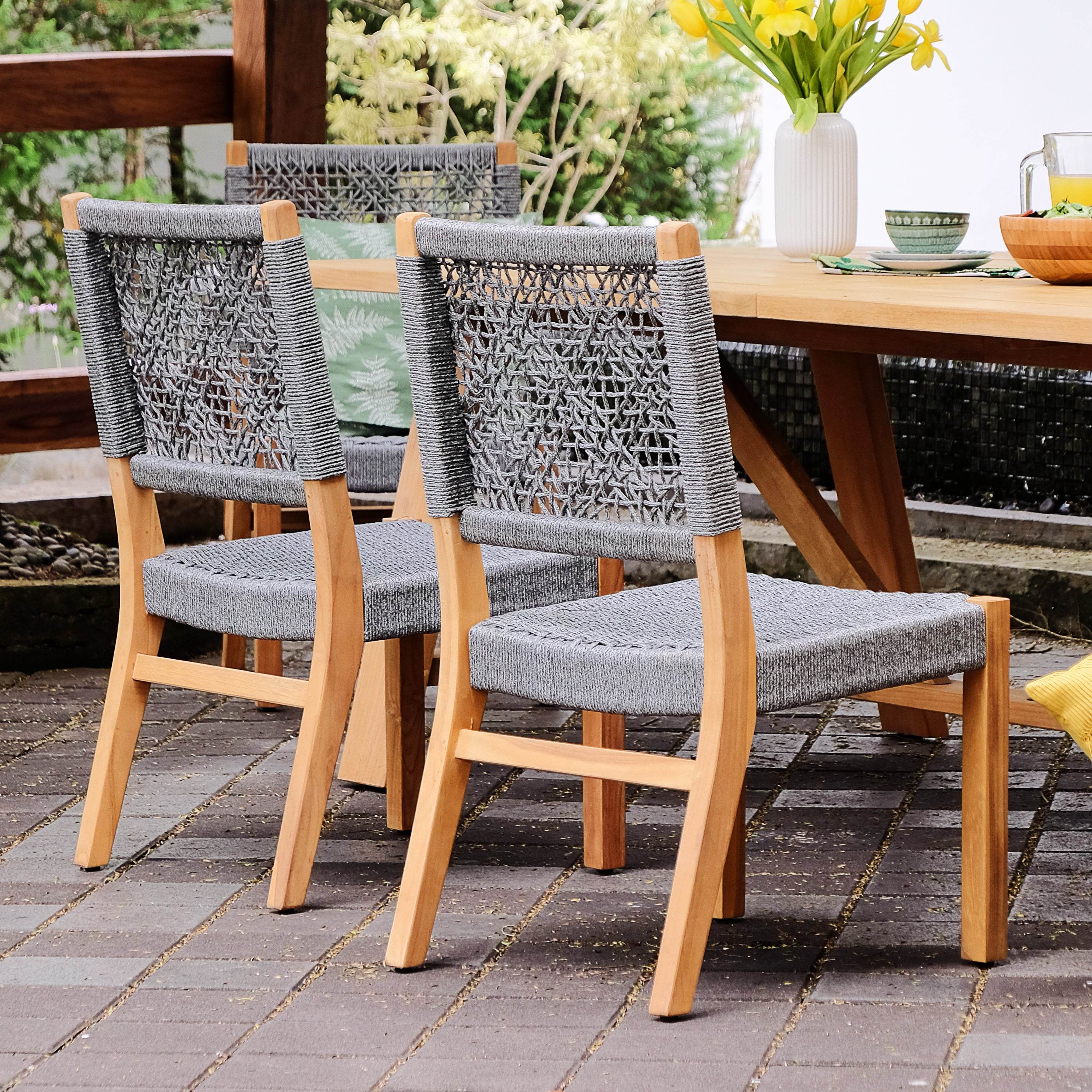 Nassau 2 Pieces Teak Wood Gray Outdoor Dining Chair - Image 7
