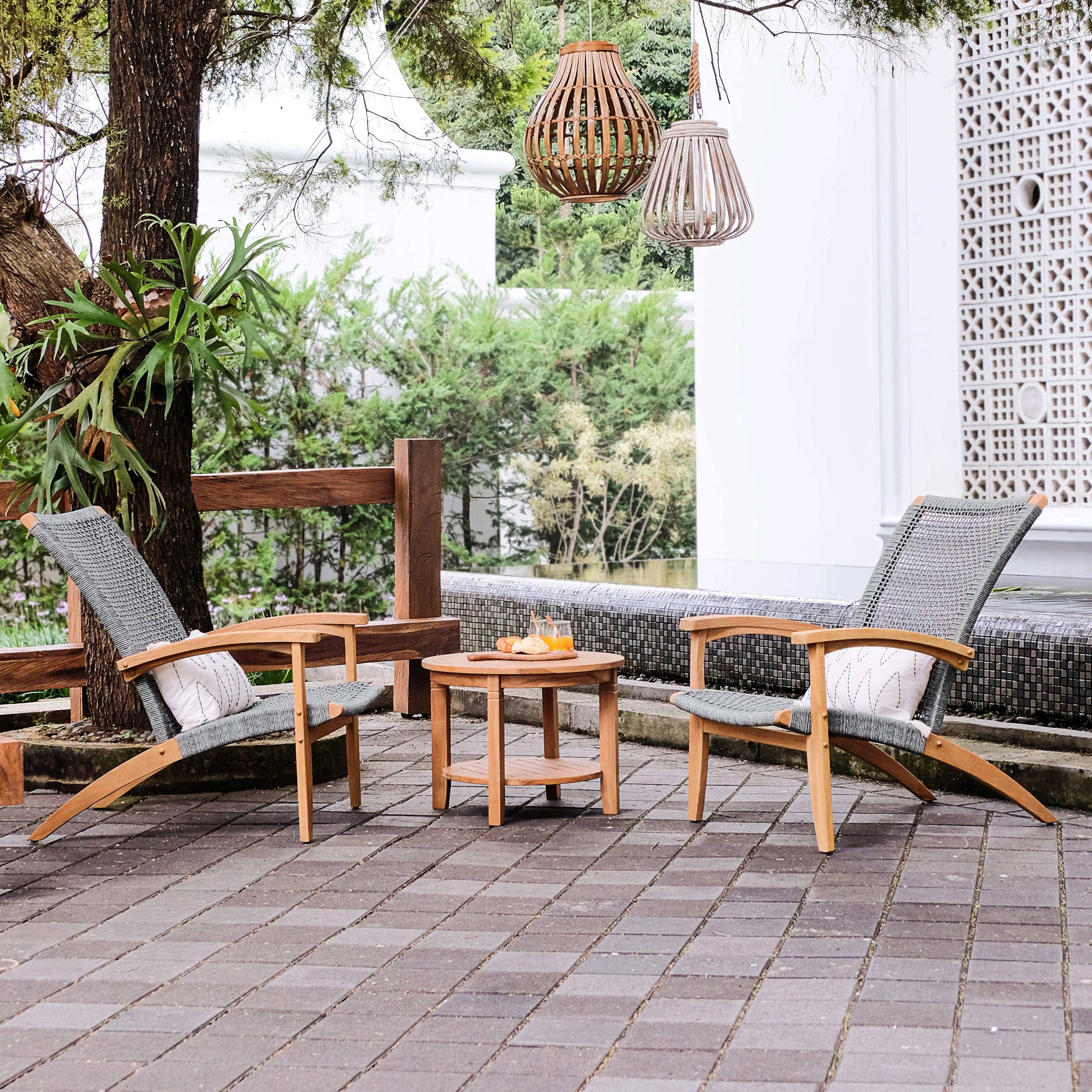 Nassau Teak Wood 3 Piece Patio Conversation Set - Image 3