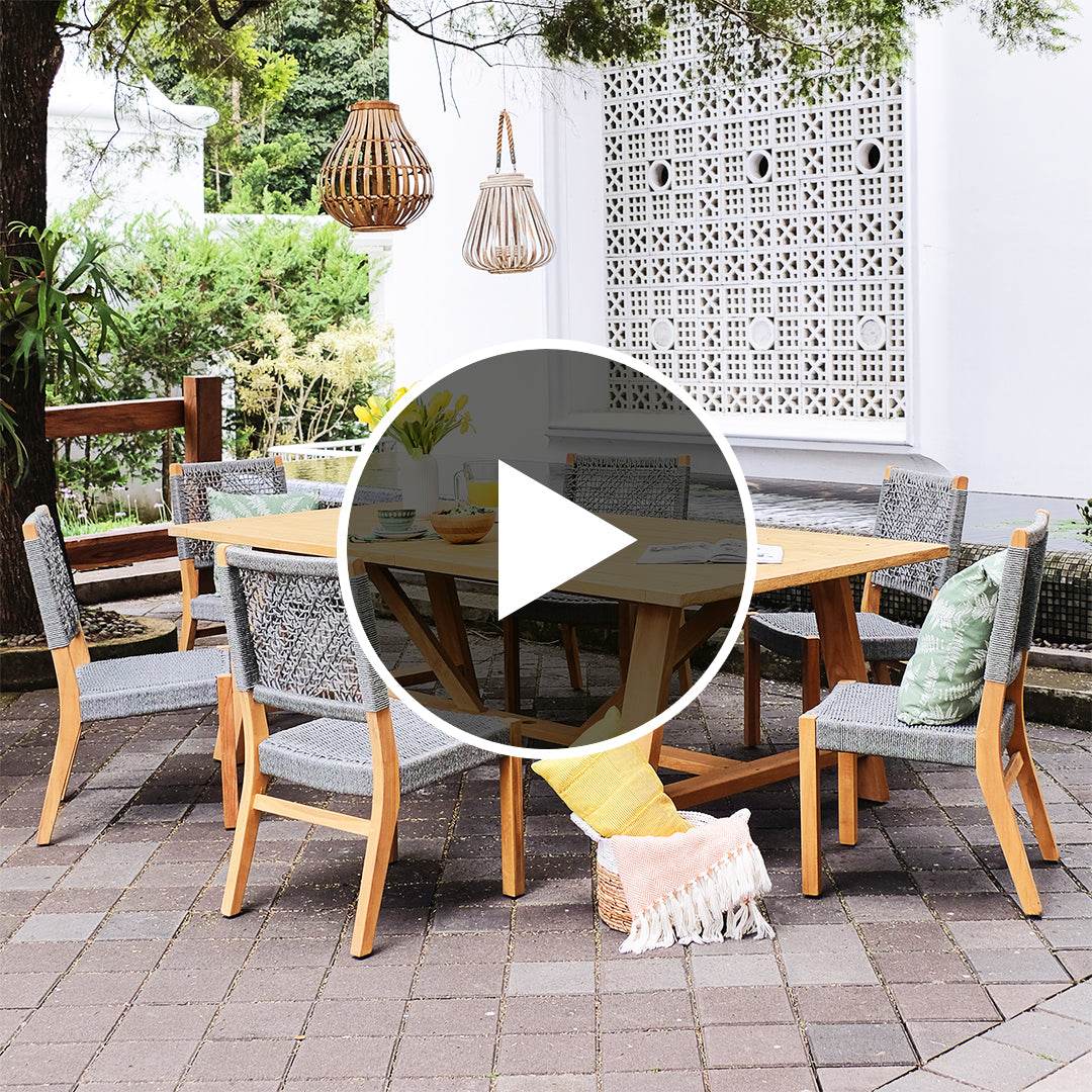 Nassau Teak Wood 7 Pieces Outdoor Dining Set with Gray Polyrope - Image 5