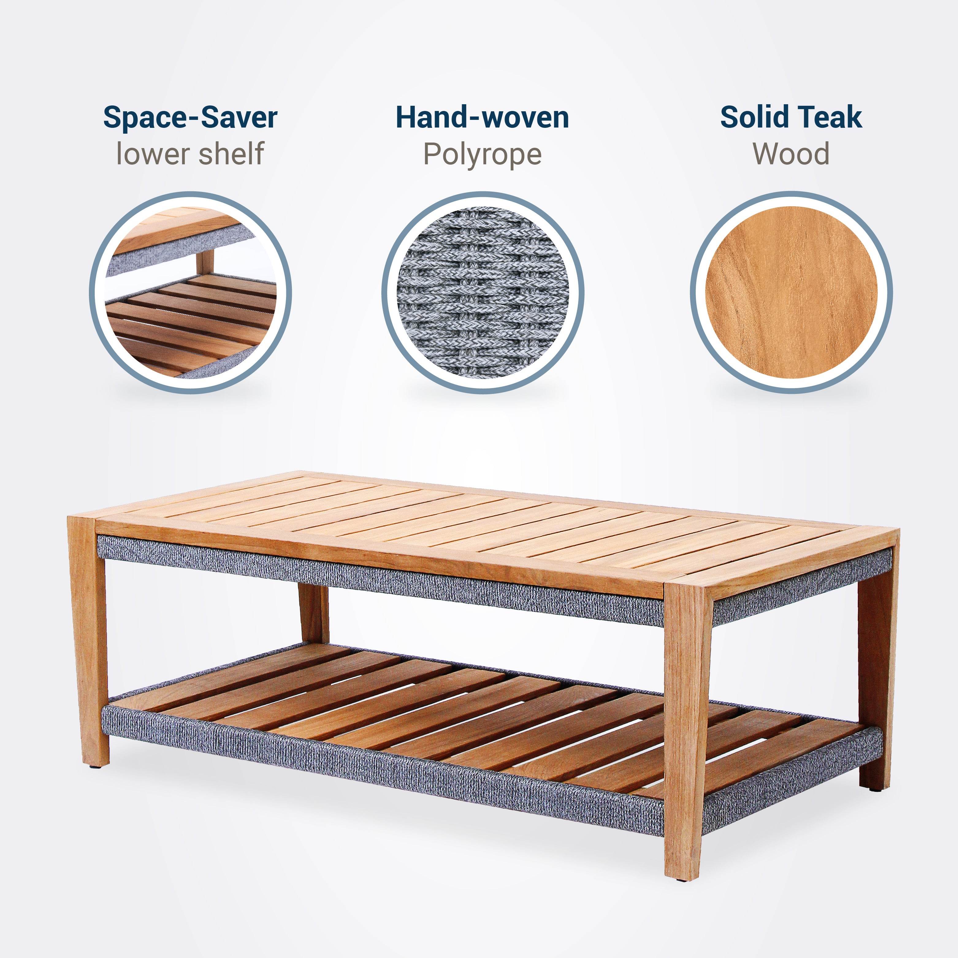 Nassau Teak Wood Patio Coffee Table with Shelf - Image 5