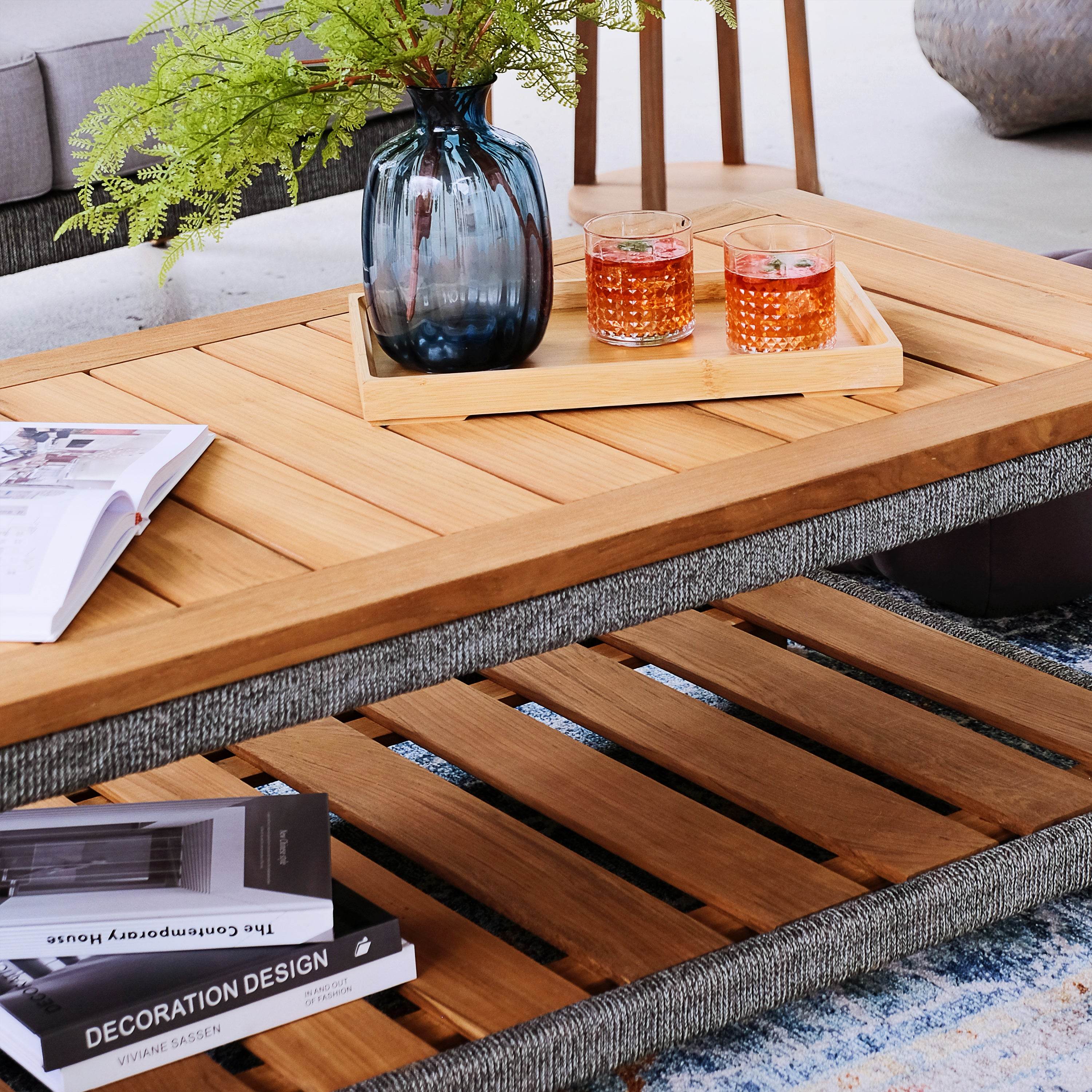 Nassau Teak Wood Patio Coffee Table with Shelf - Image 7