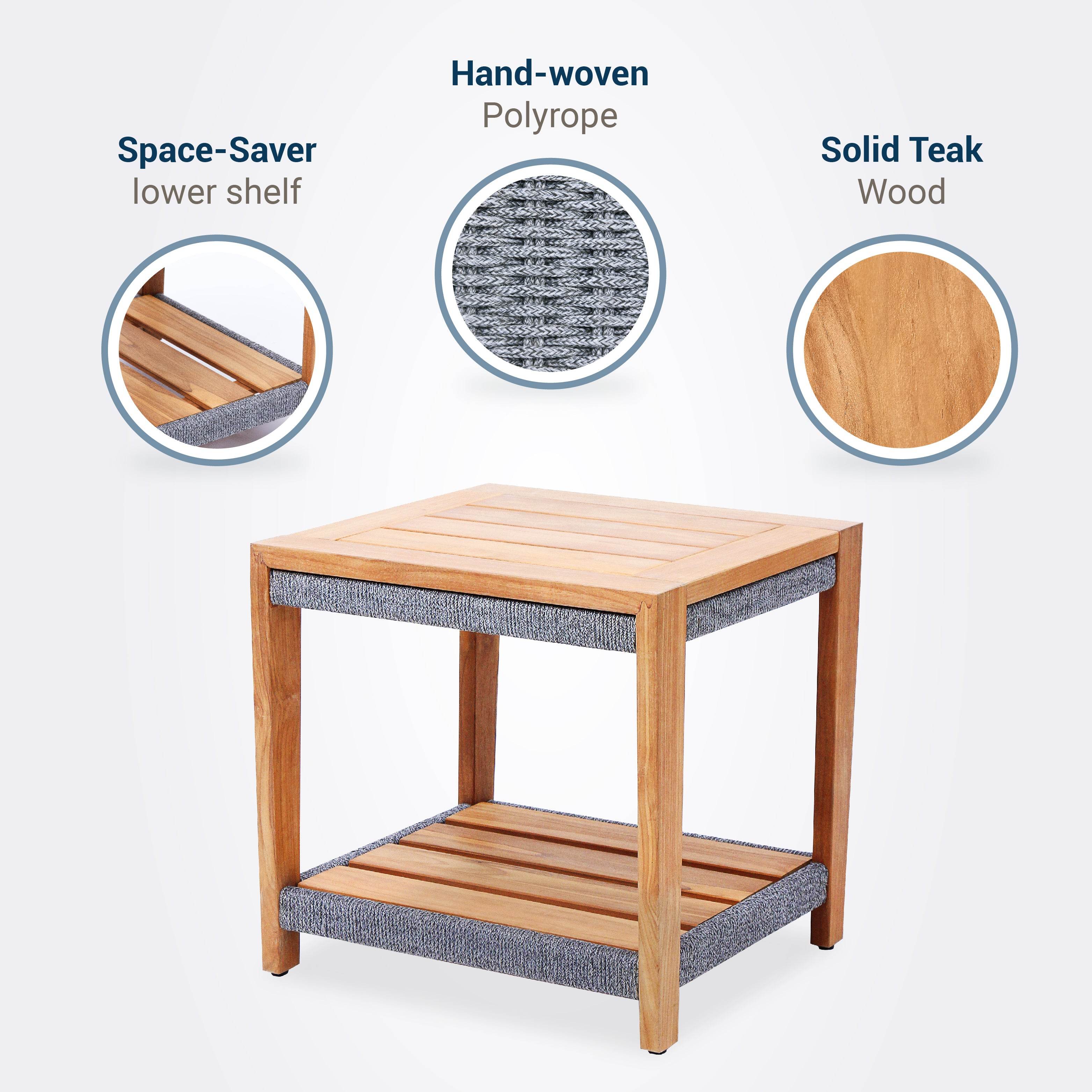 Nassau Teak Wood Patio Side Table with Shelf - Image 4