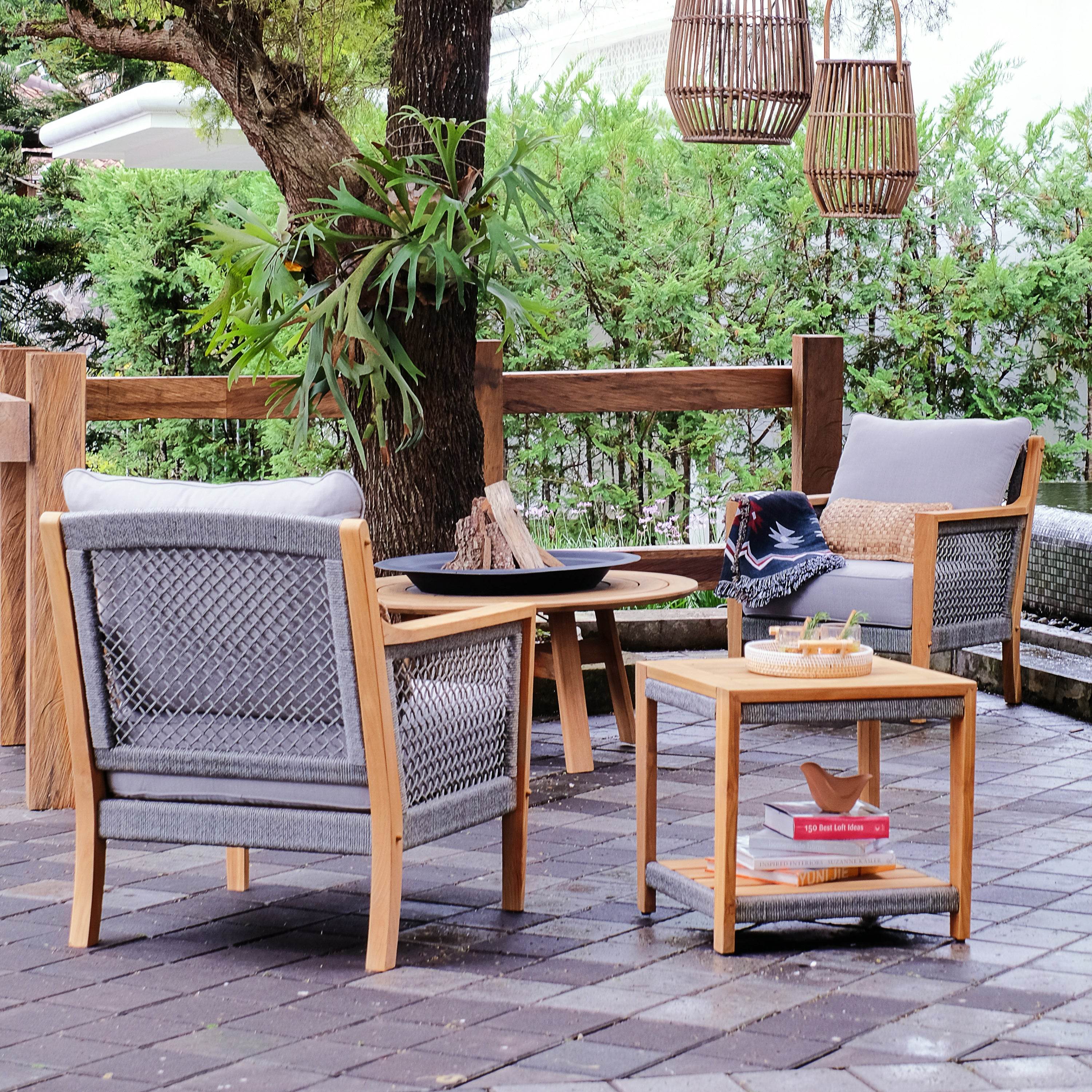 Nassau Teak Wood Patio Side Table with Shelf - Image 8