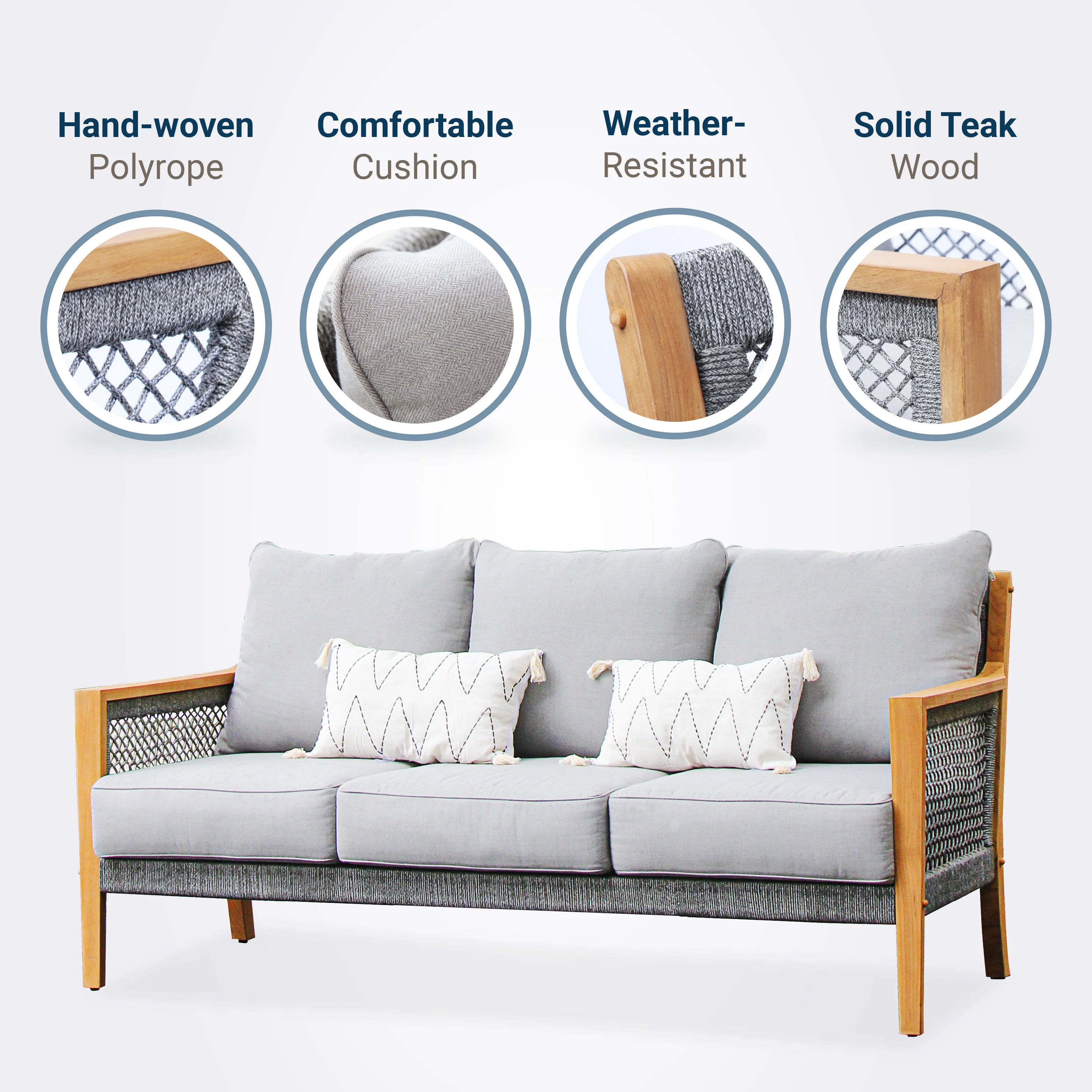 Nassau Teak Wood Patio Sofa with Beige Cushion - Image 4