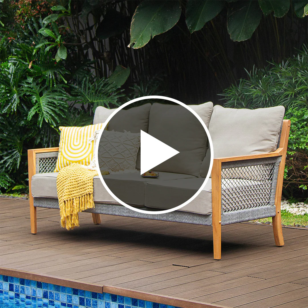 Nassau Teak Wood Patio Sofa with Beige Cushion - Image 5