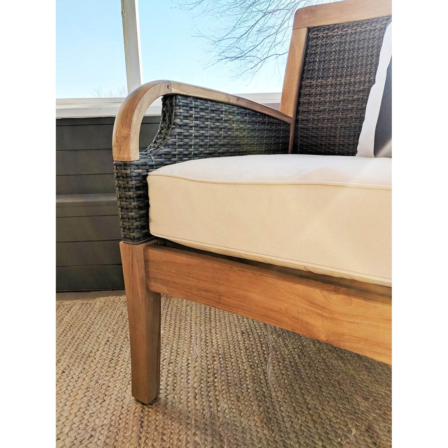 Palma Teak Wood 3 Piece Patio Conversation Set with Taupe Cushion FREE Lumbar Pillow - Image 13