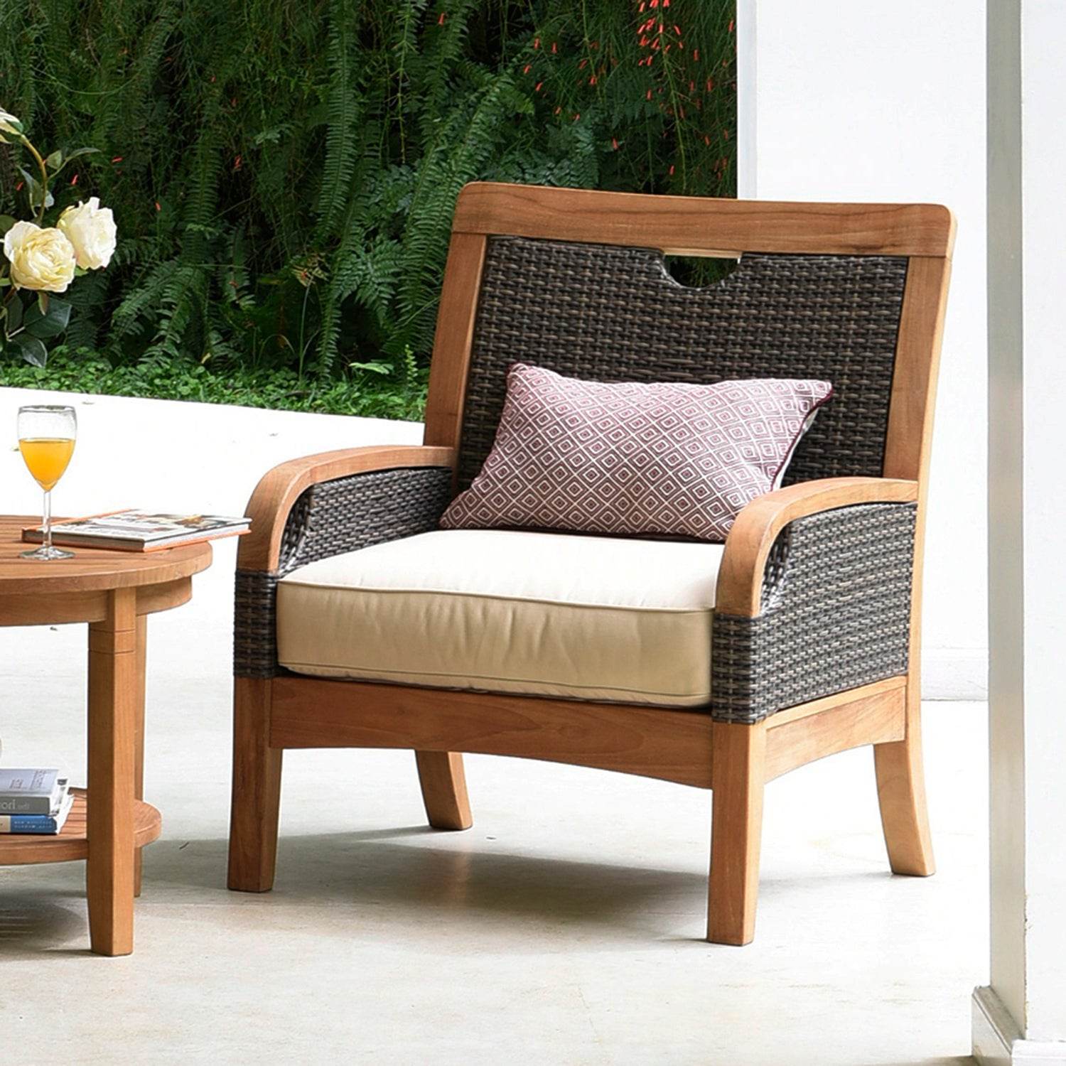Palma Teak Wood Outdoor Lounge Chair with Taupe Cushion - Image 8