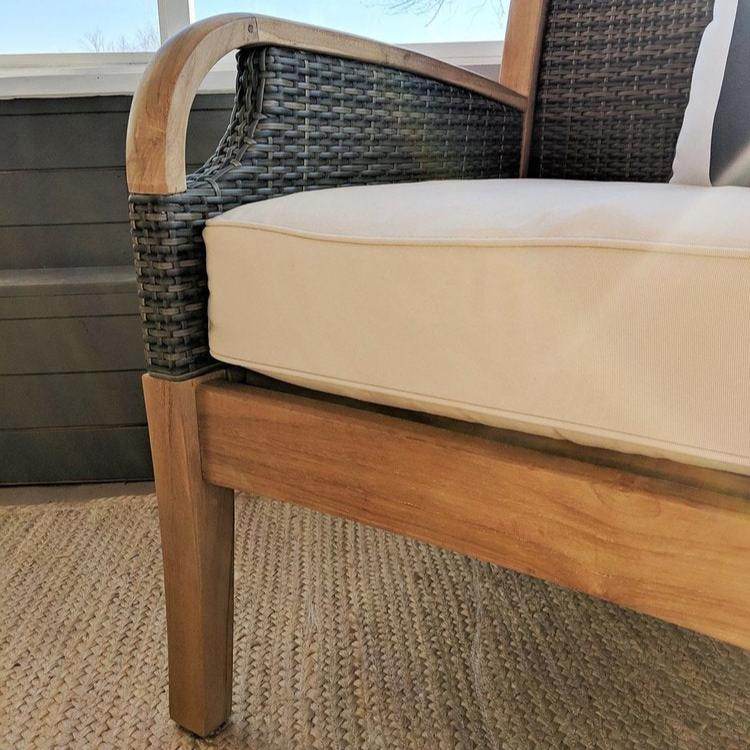 Palma Teak Wood Outdoor Lounge Chair with Taupe Cushion - Image 11