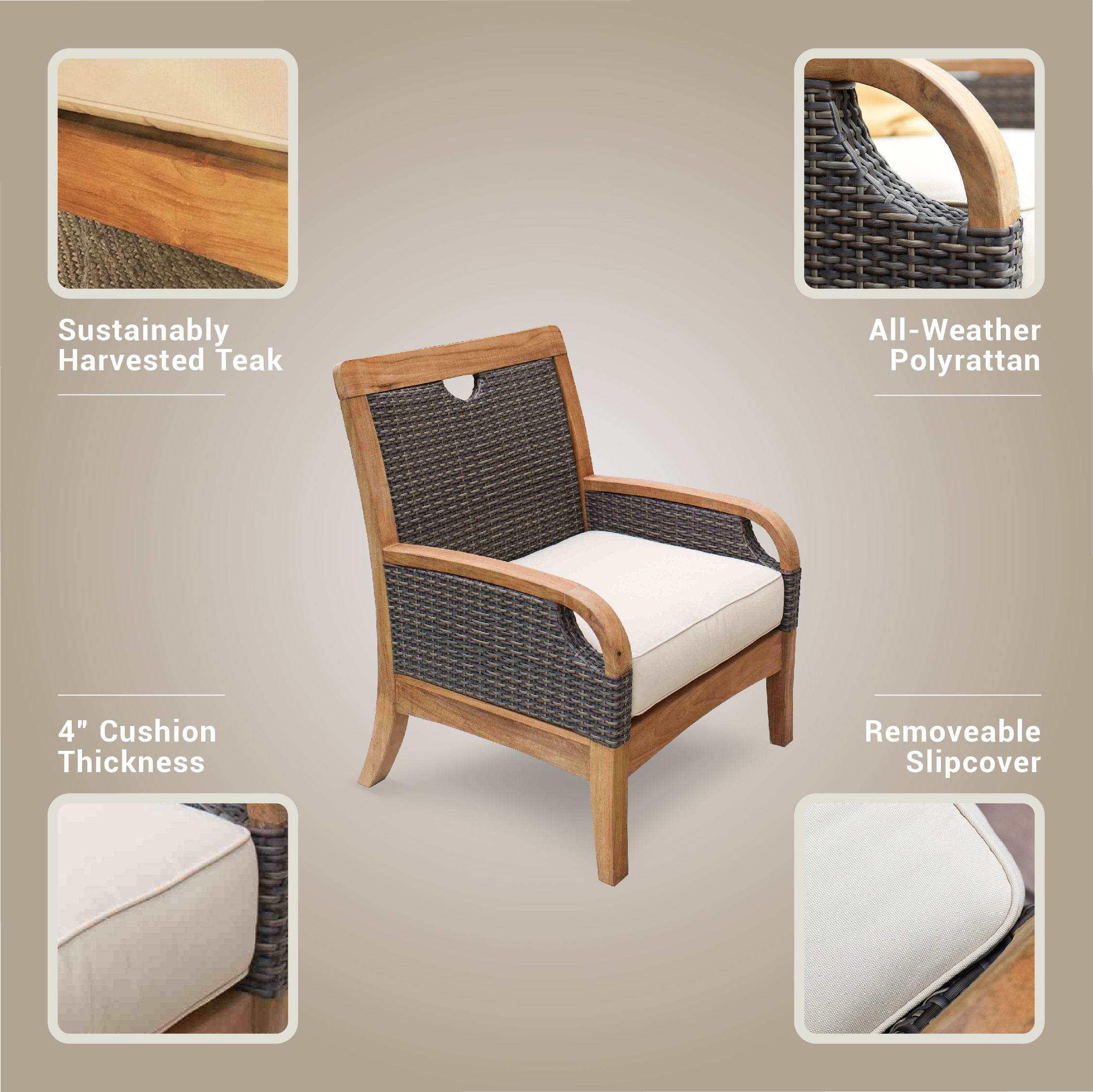 Palma Teak Wood Outdoor Lounge Chair with Taupe Cushion - Image 5