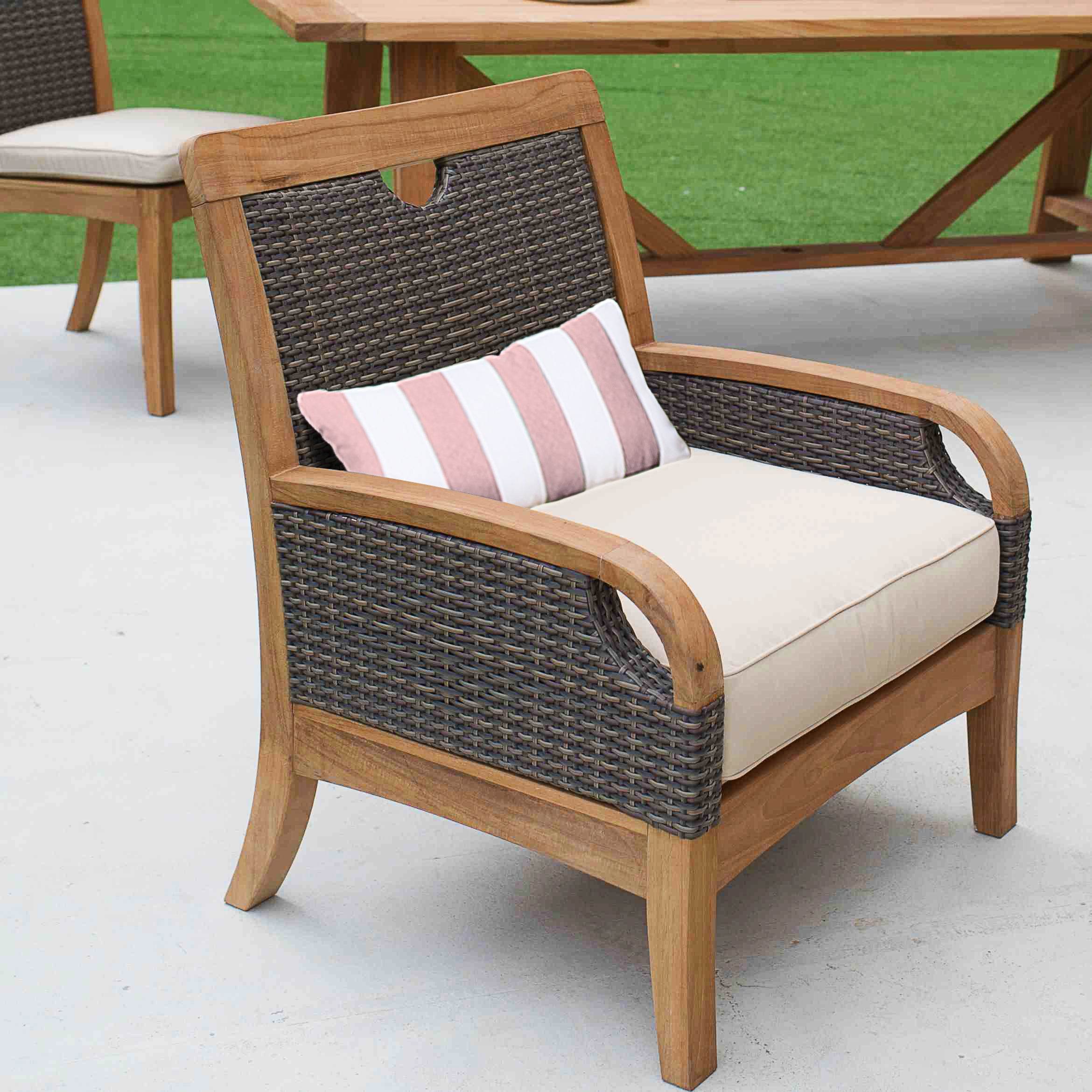 Palma Teak Wood Outdoor Lounge Chair with Taupe Cushion - Image 9
