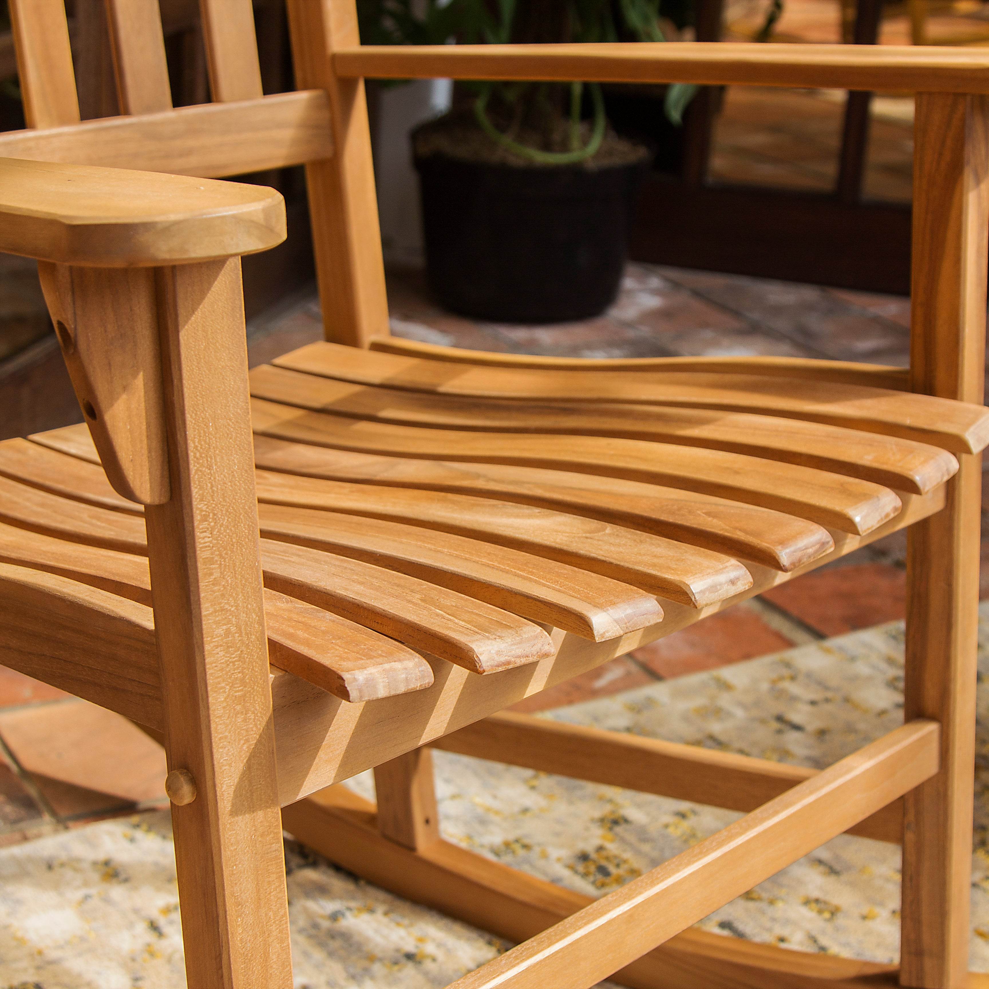 Plano Teak Wood 3 Piece Patio Rocking Conversation Set - Image 10