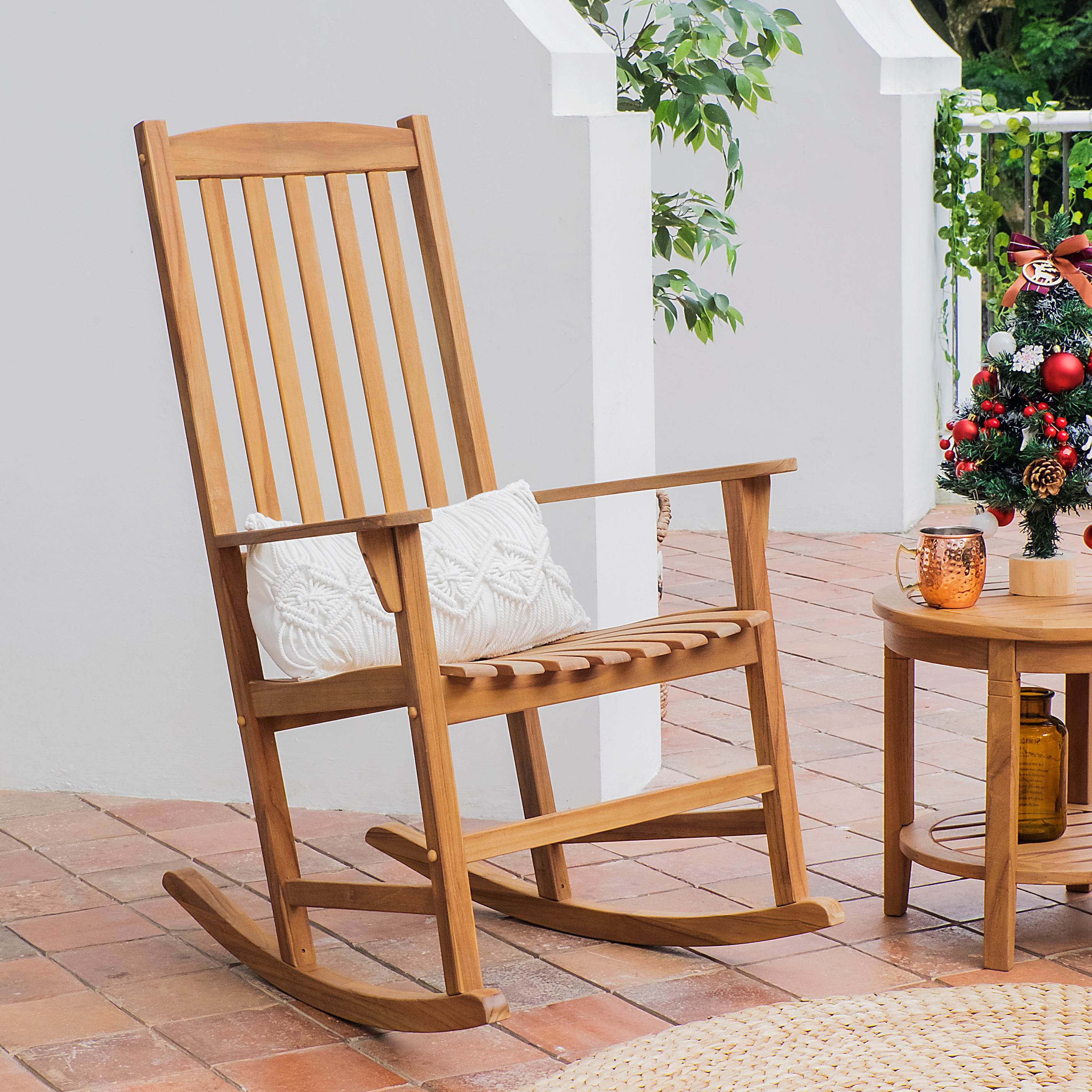 Plano Teak Wood 3 Piece Patio Rocking Conversation Set - Image 3