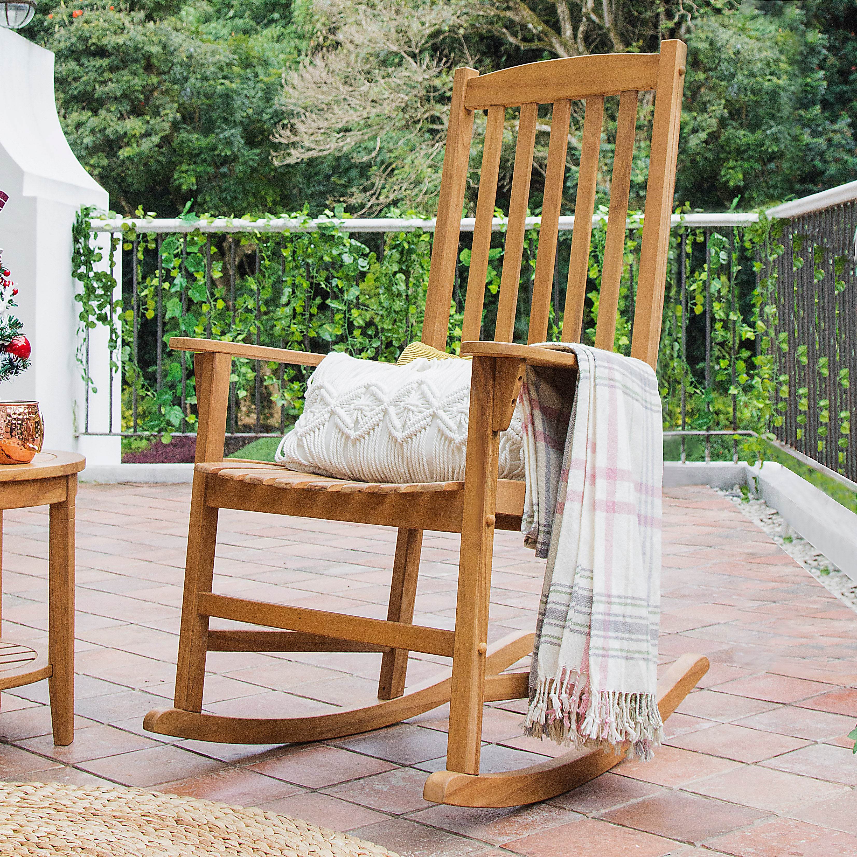 Plano Teak Wood 3 Piece Patio Rocking Conversation Set - Image 5