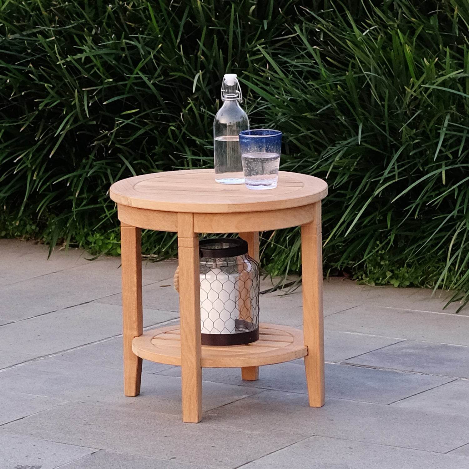 Richmond Teak Wood Outdoor Side Table with Shelf - Image 3