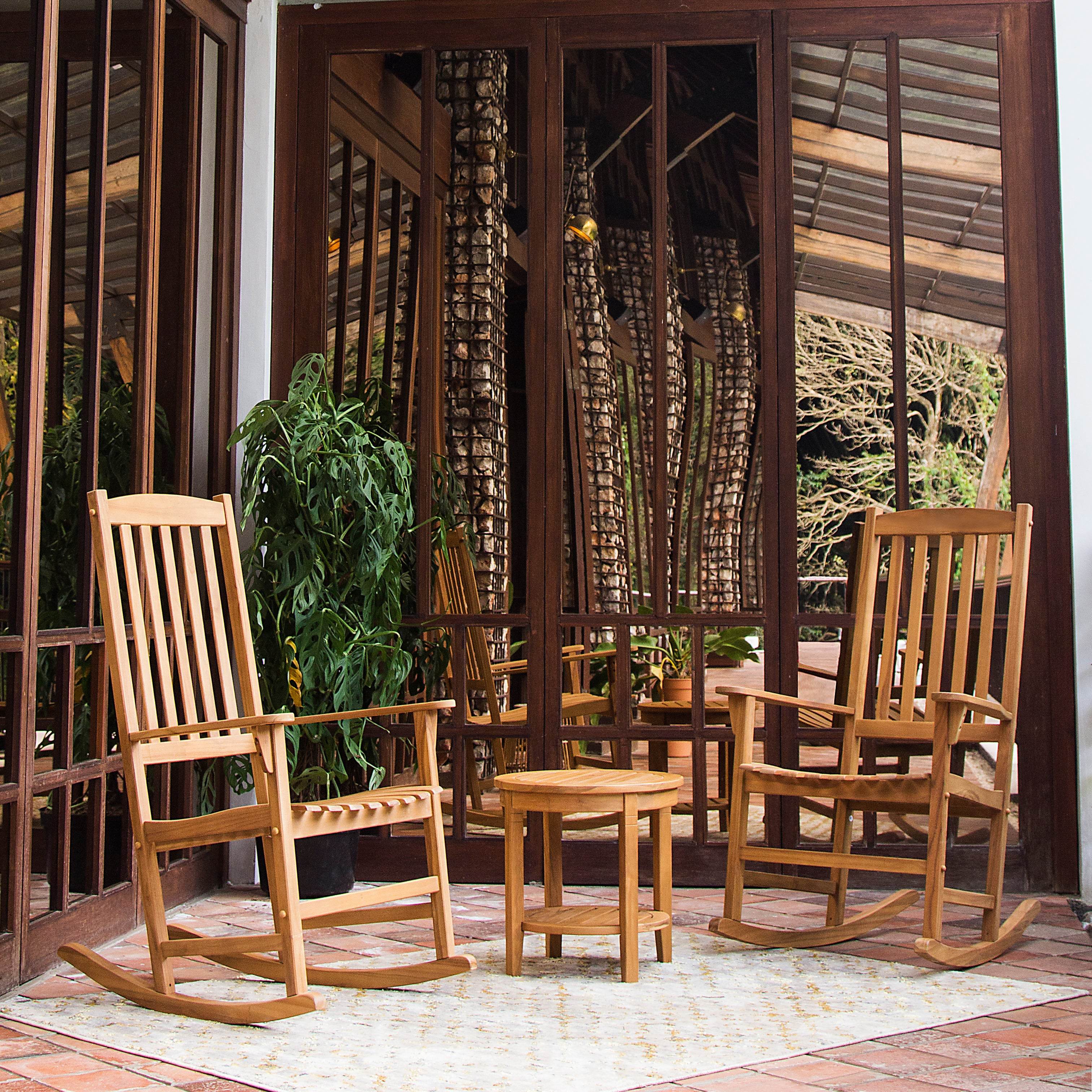 Plano Teak Wood Porch Rocking Chair (Set of 2) - Image 3