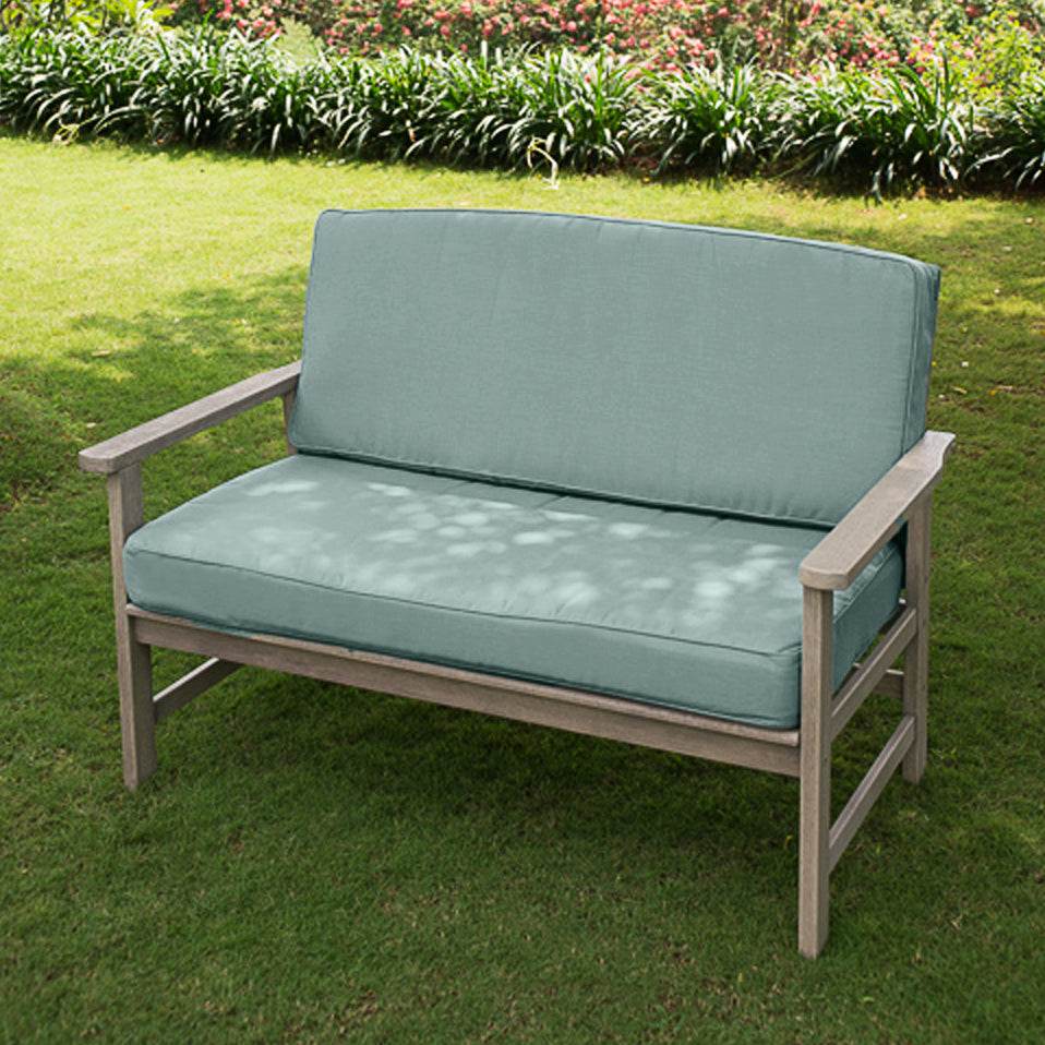 Porto Weathered Gray Wood Outdoor Loveseat with Blue Spruce Cushion - Image 3