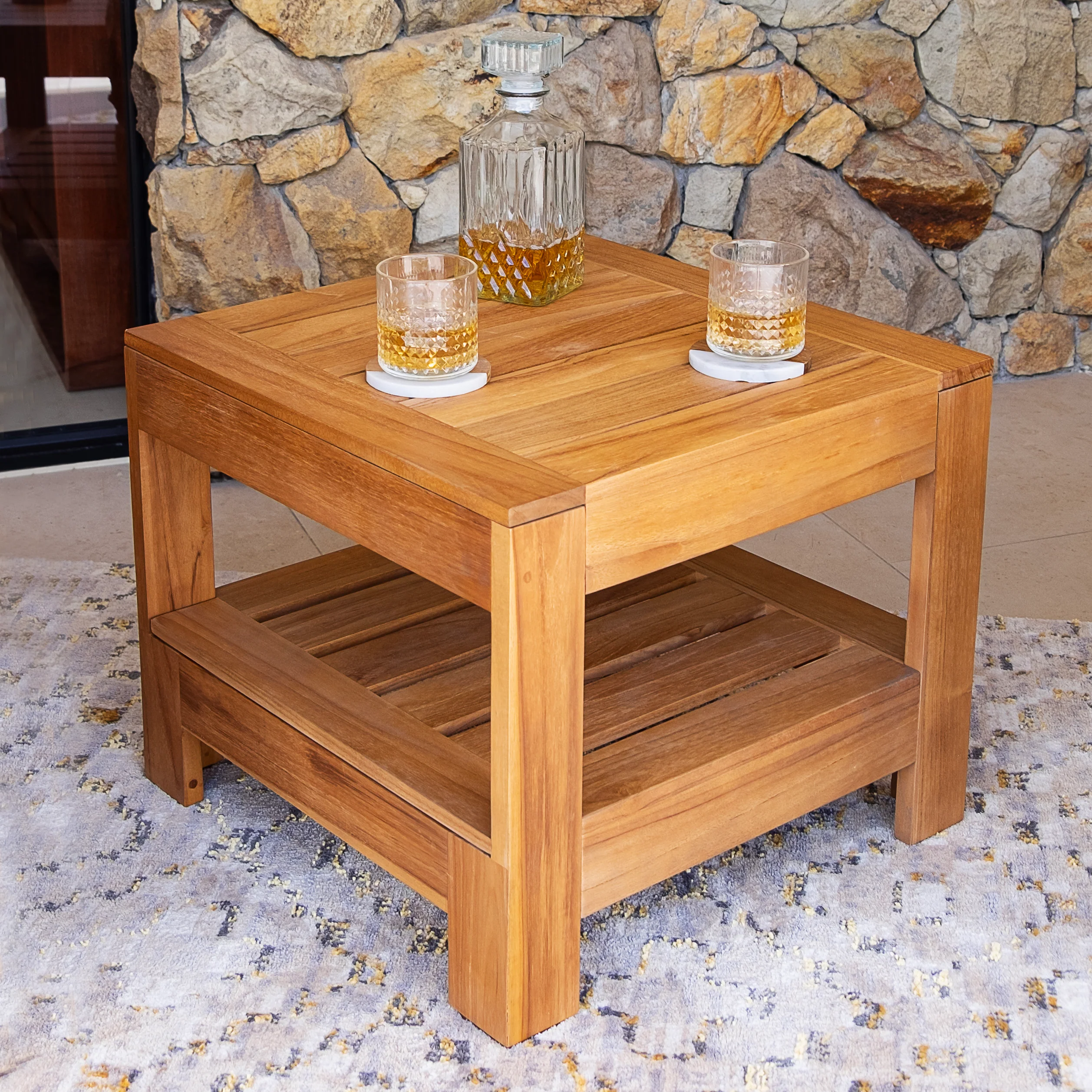 Provence Teak Wood 3 Pieces Patio Conversation Set with Ivory Cushion - Image 10