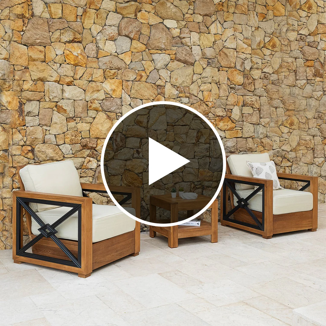 Provence Teak Wood 3 Pieces Patio Conversation Set with Ivory Cushion - Image 5