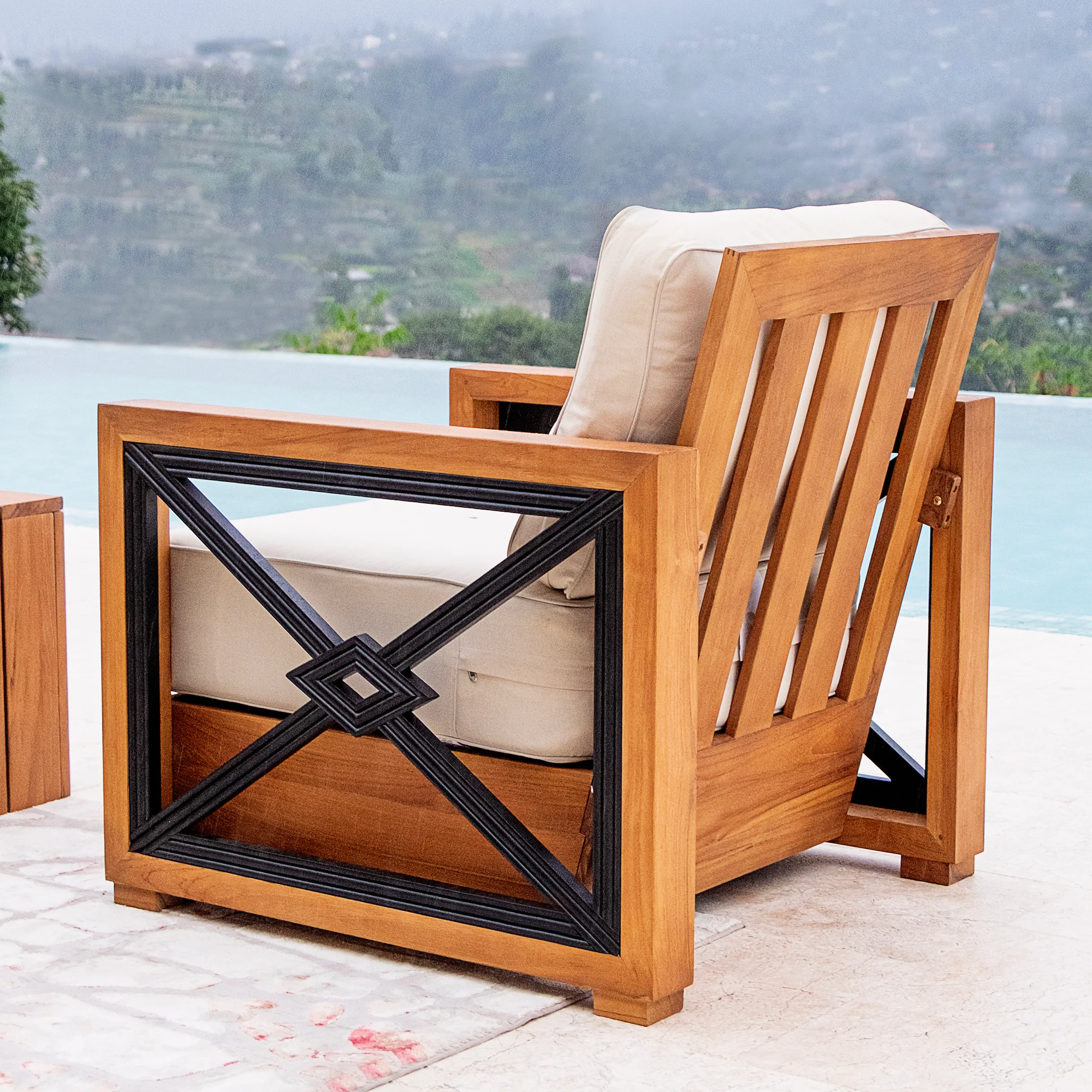Provence Teak Wood 3 Pieces Patio Conversation Set with Ivory Cushion - Image 7