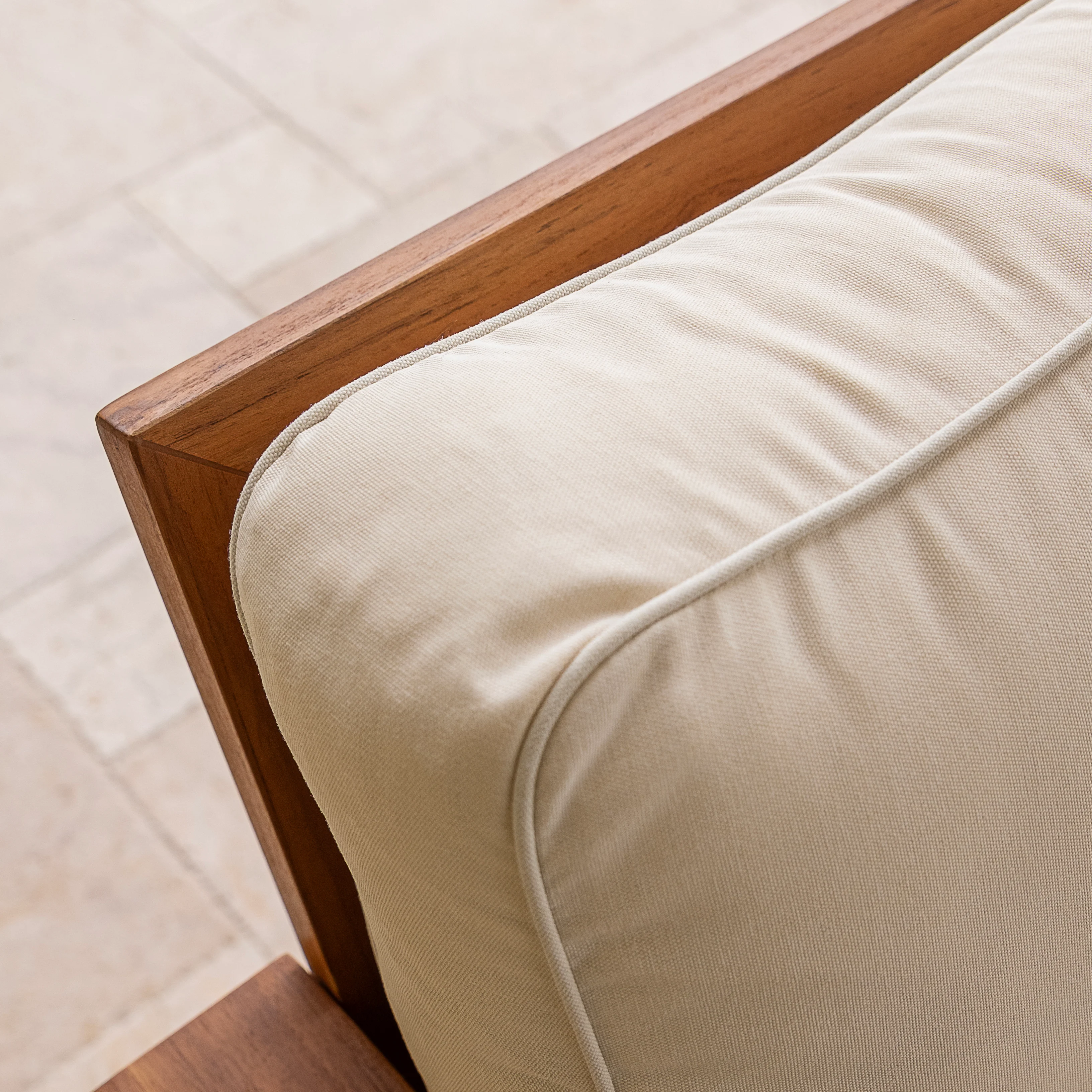 Provence Teak Wood 3 Pieces Patio Conversation Set with Ivory Cushion - Image 9