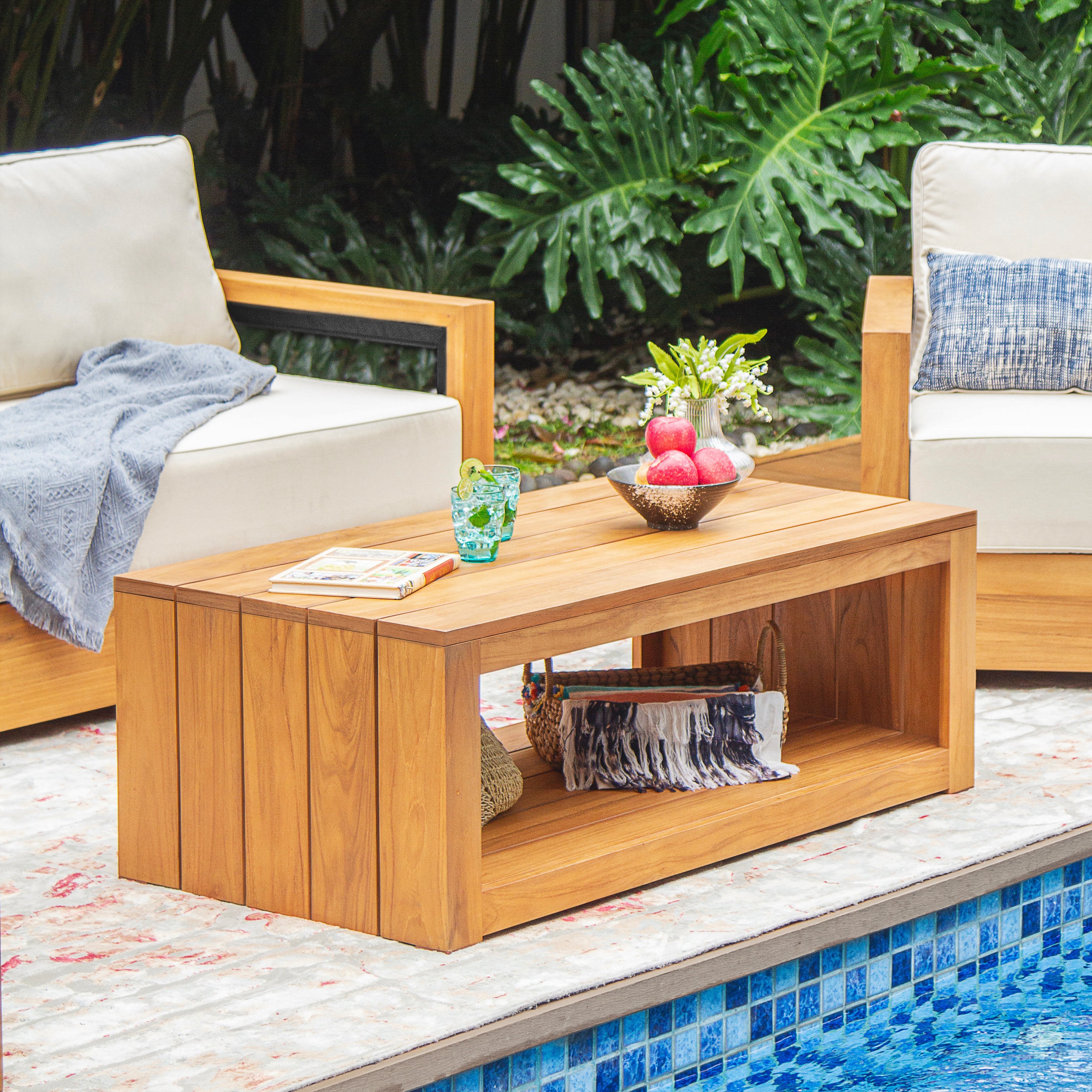 Provence Teak Wood 4 Piece Patio Conversation Set with Ivory Cushion - Image 11