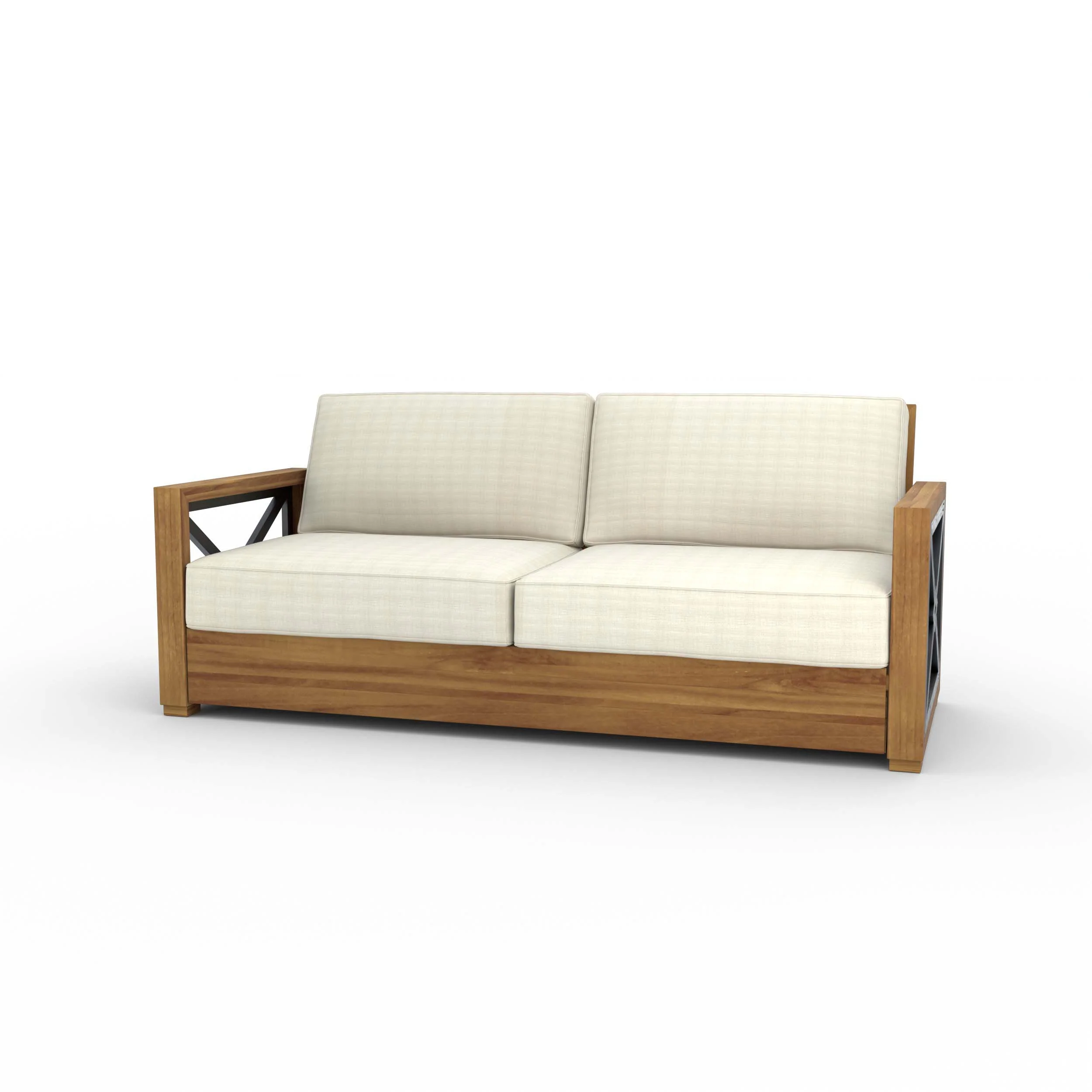 Provence Teak Wood Patio Sofa with Ivory Cushion - Image 13
