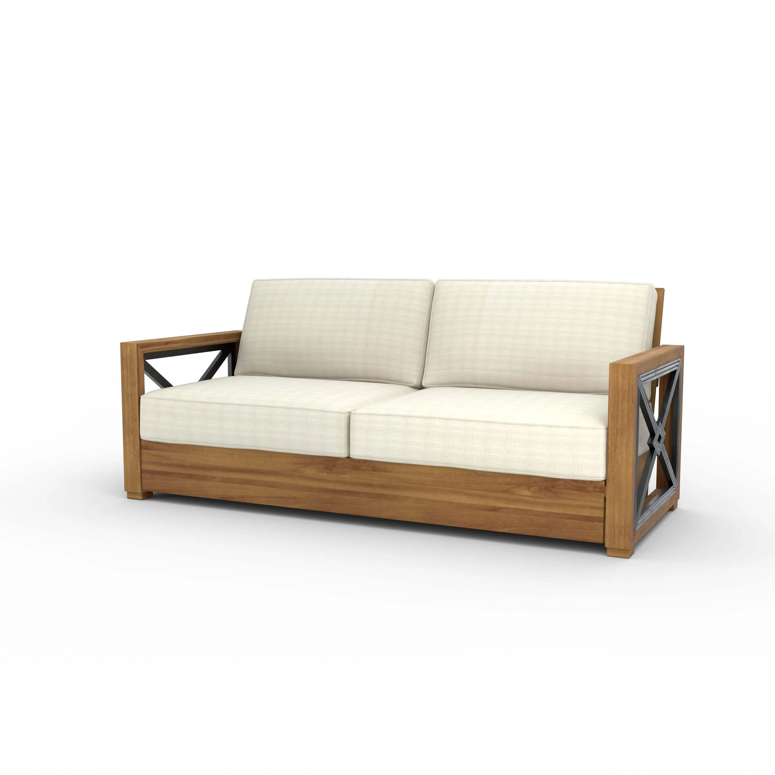 Provence Teak Wood Patio Sofa with Ivory Cushion - Image 14