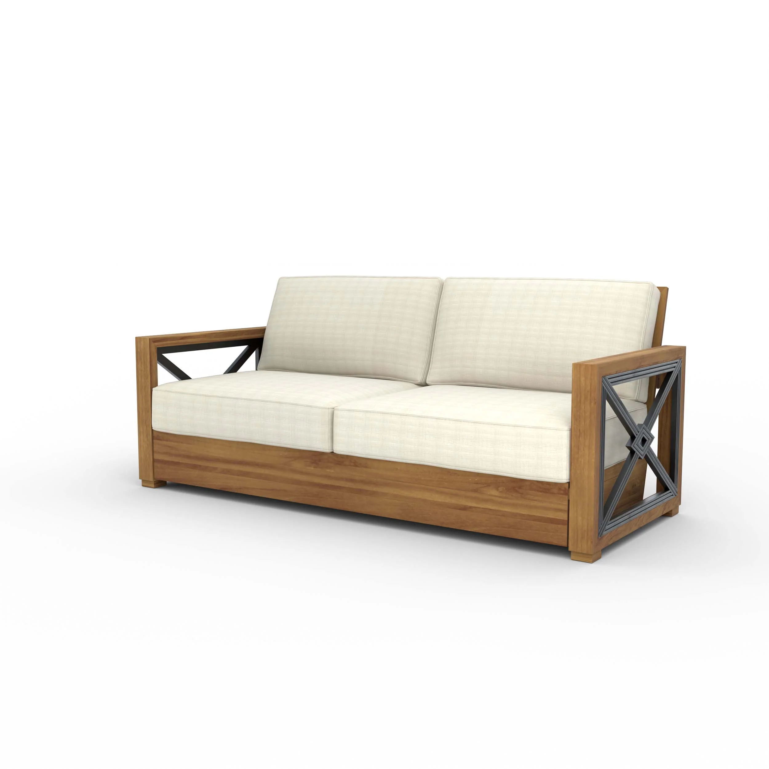 Provence Teak Wood Patio Sofa with Ivory Cushion - Image 15