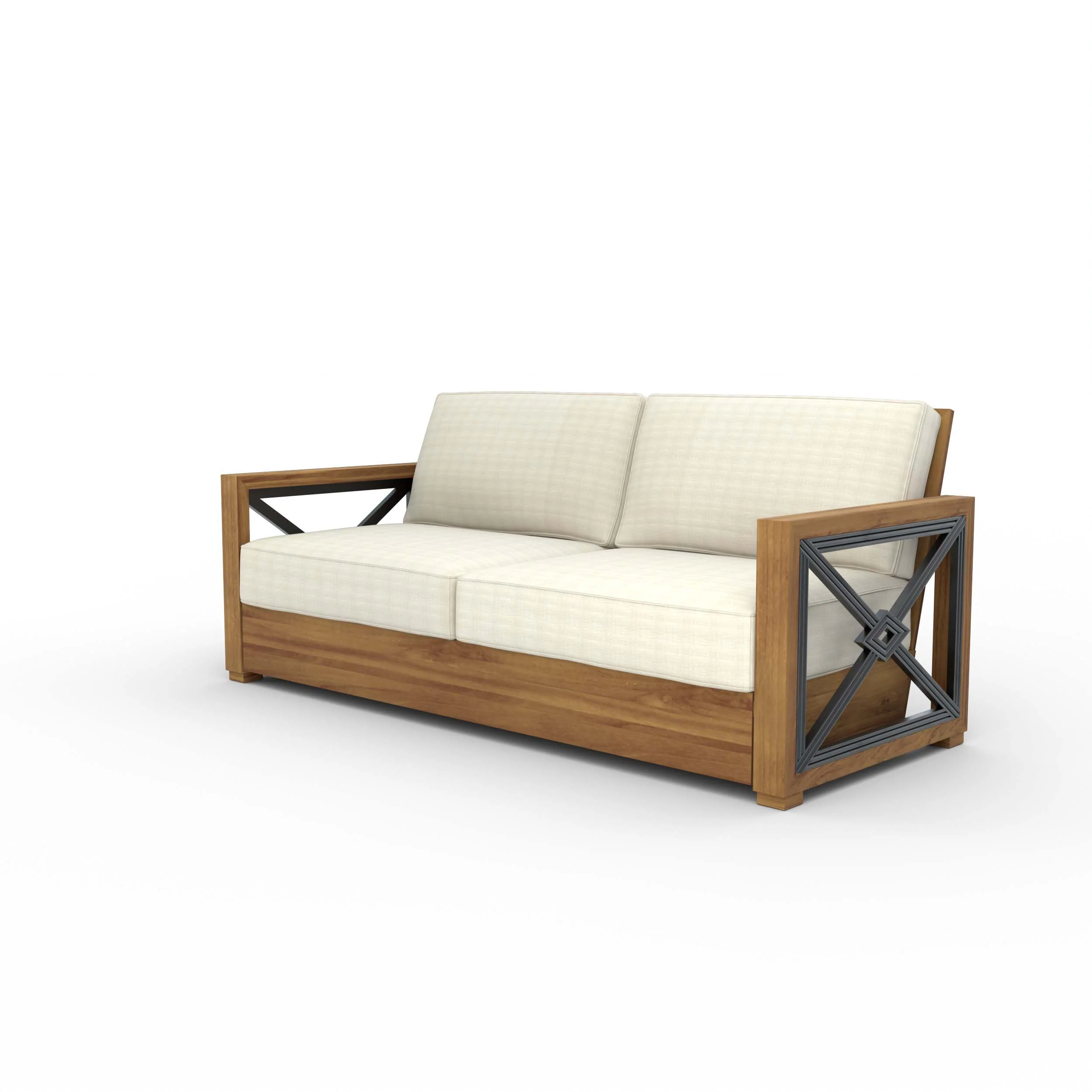 Provence Teak Wood Patio Sofa with Ivory Cushion - Image 16