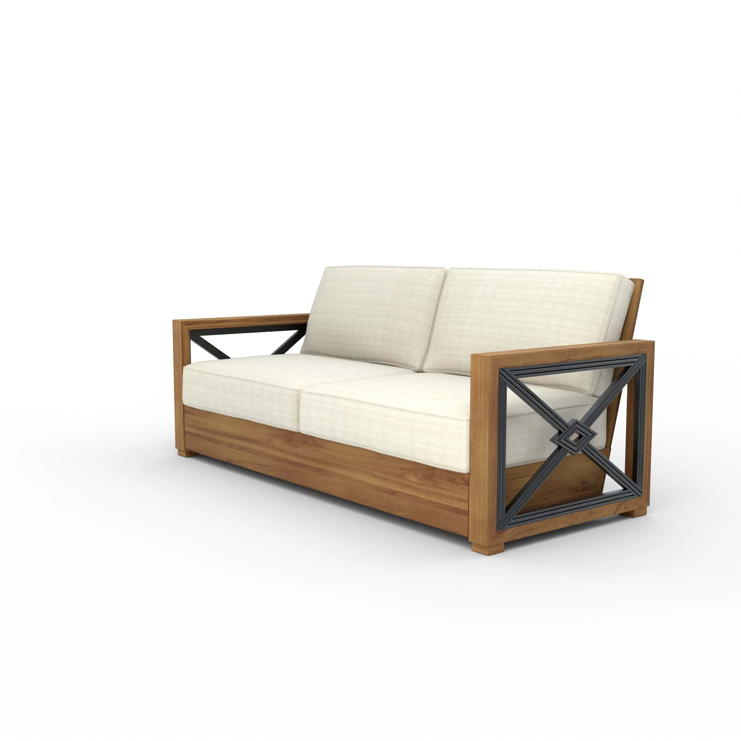 Provence Teak Wood Patio Sofa with Ivory Cushion - Image 17