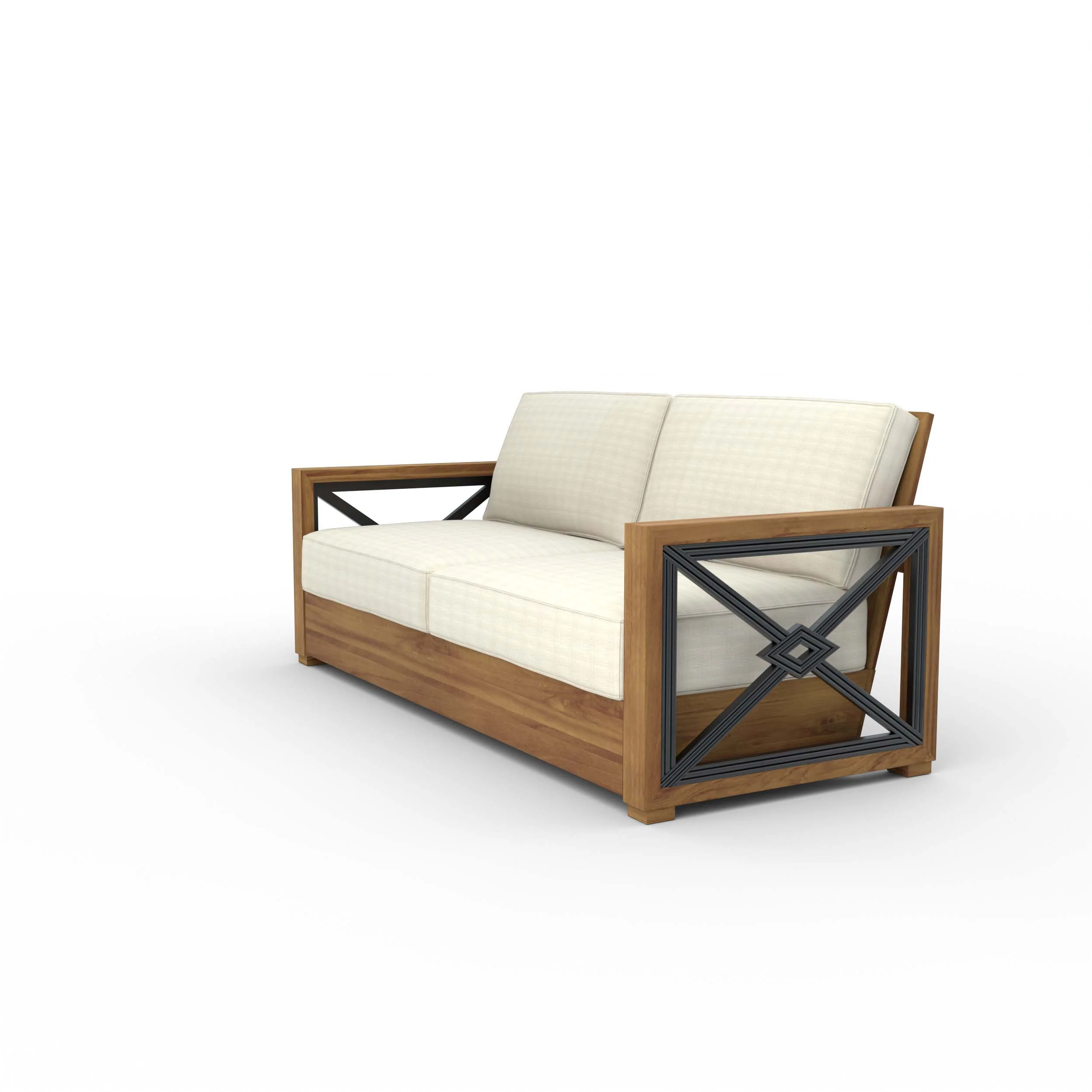 Provence Teak Wood Patio Sofa with Ivory Cushion - Image 18
