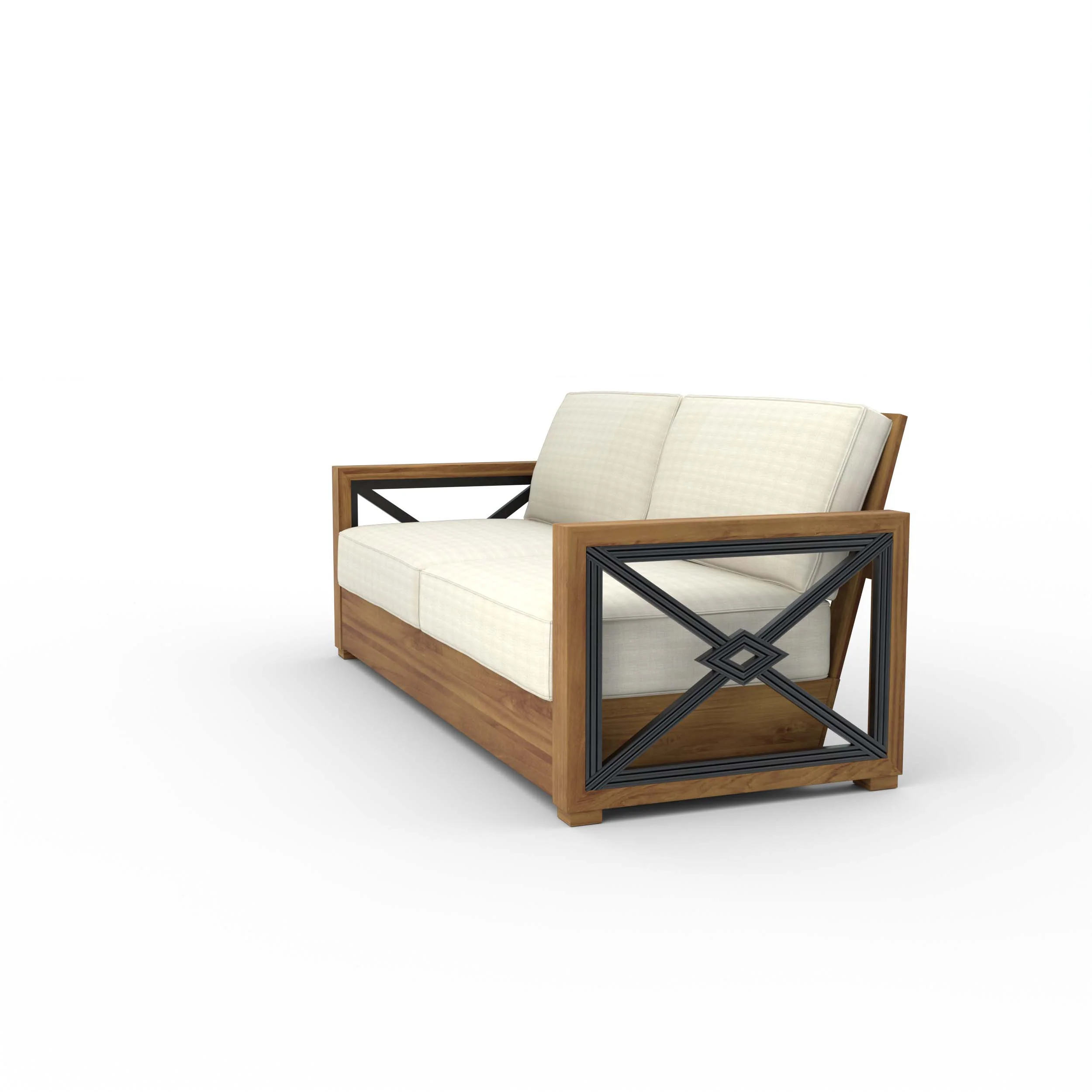 Provence Teak Wood Patio Sofa with Ivory Cushion - Image 19